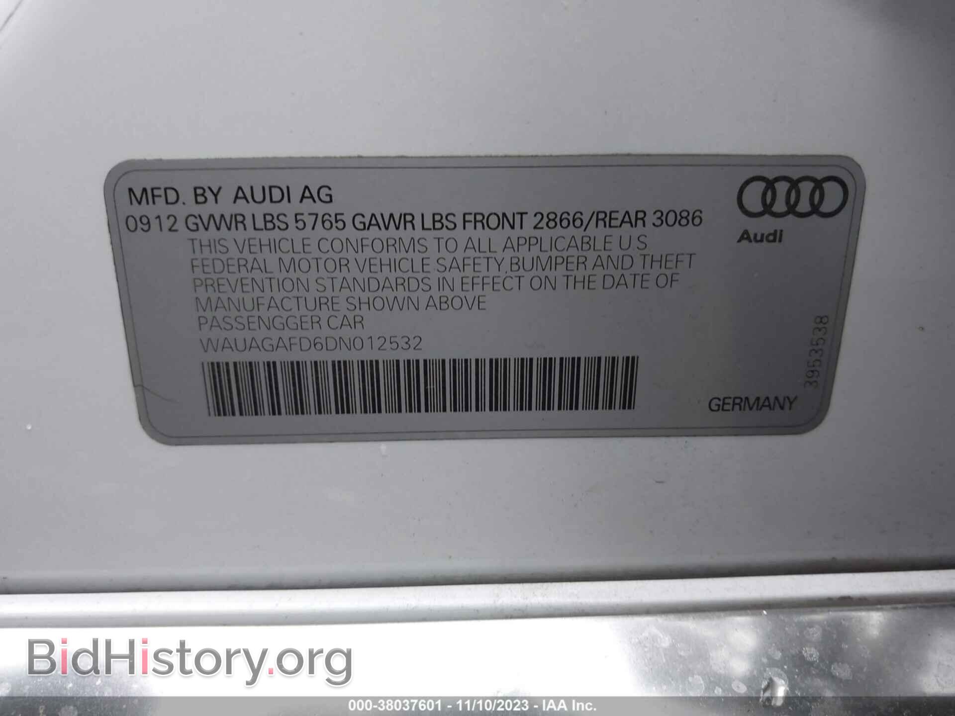 2013 AUDI A8 - VIN: WAUAGAFD6DN012532 - Фото 9