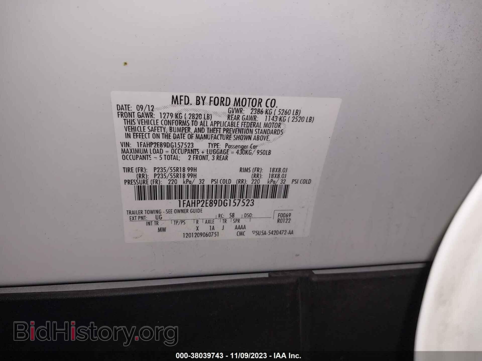 2013 FORD TAURUS - VIN: 1FAHP2E89DG157523 - Photo 9