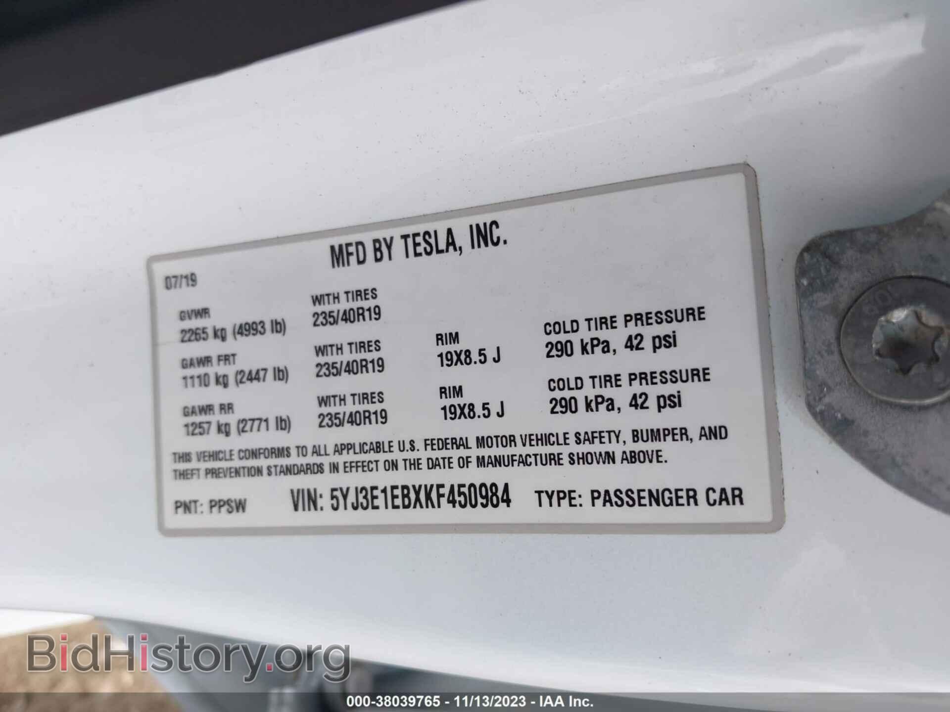 2019 TESLA MODEL 3 - VIN: 5YJ3E1EBXKF450984 - Фото 9