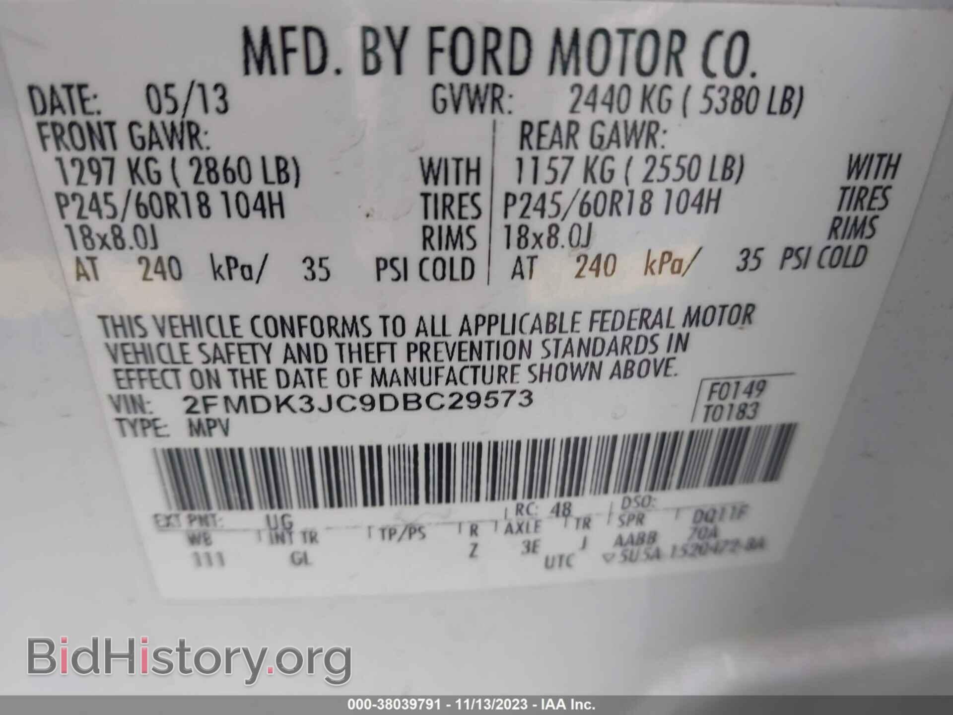 2013 FORD EDGE - VIN: 2FMDK3JC9DBC29573 - Photo 9