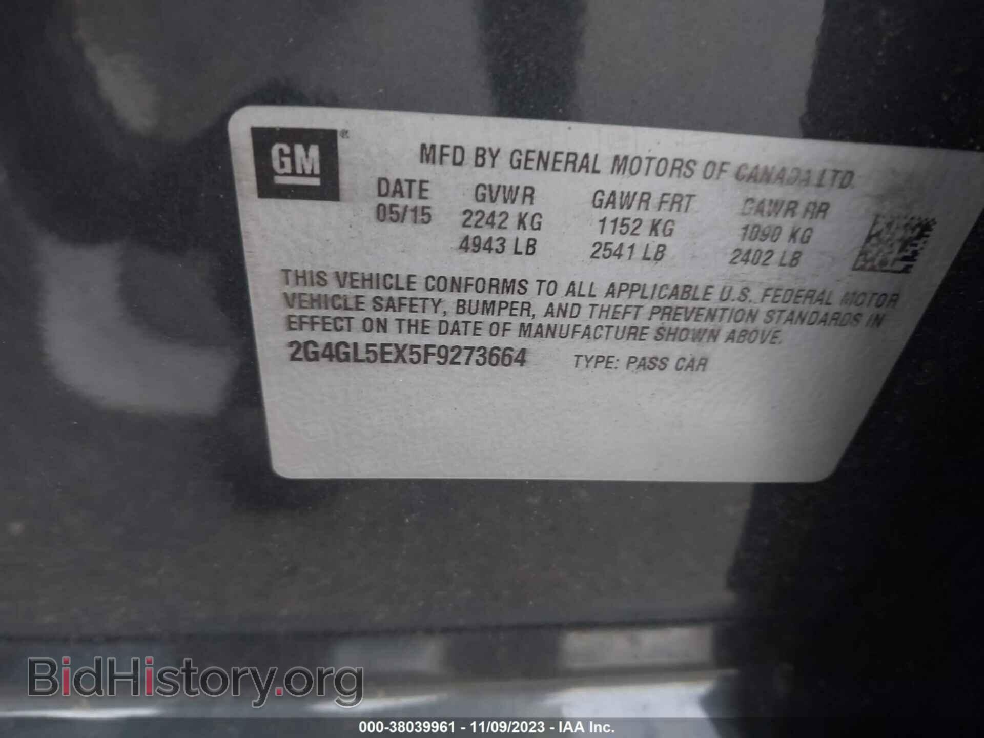 2015 BUICK REGAL - VIN: 2G4GL5EX5F9273664 - Photo 9