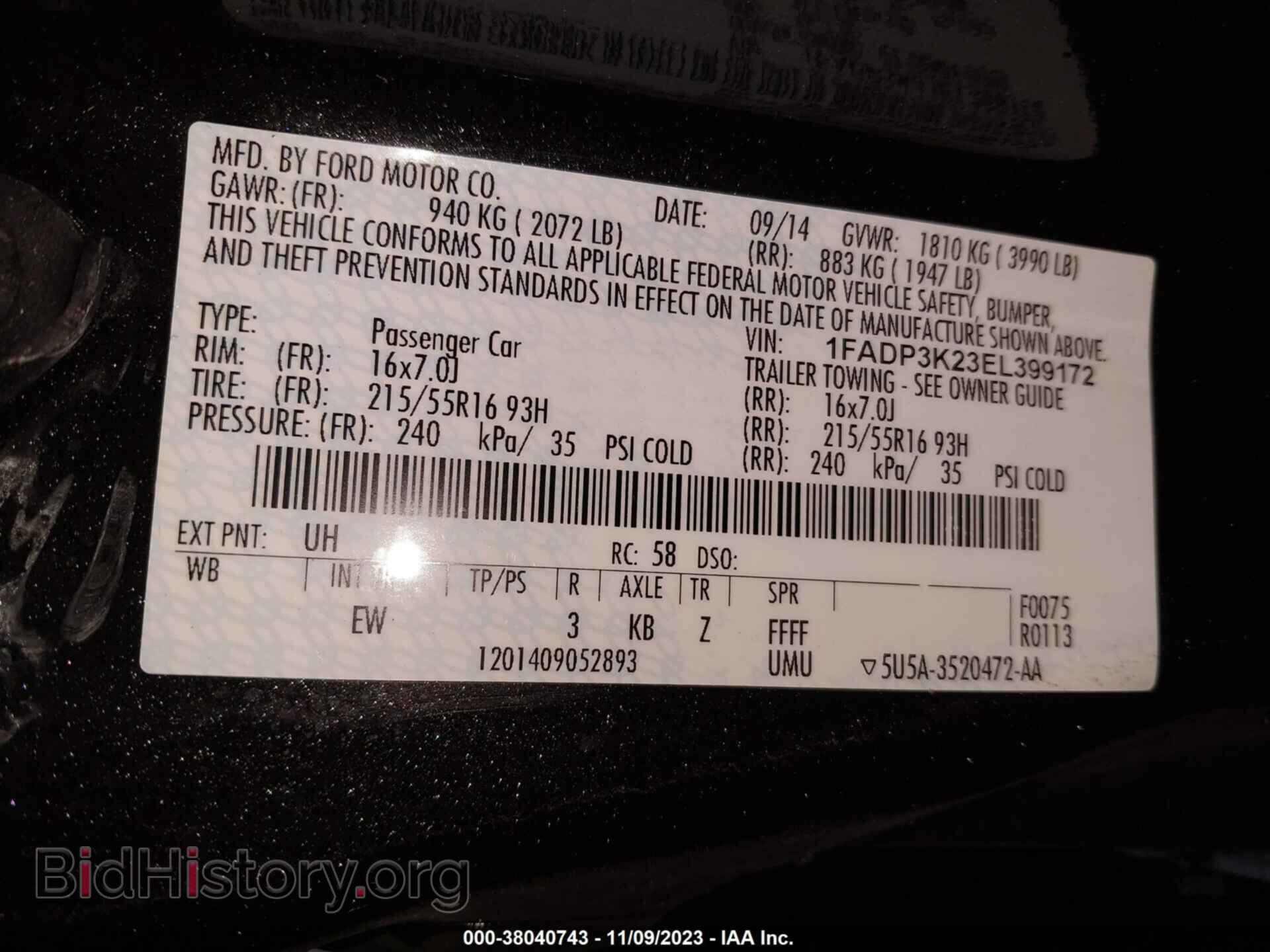 2014 FORD FOCUS - VIN: 1FADP3K23EL399172 - Photo 9