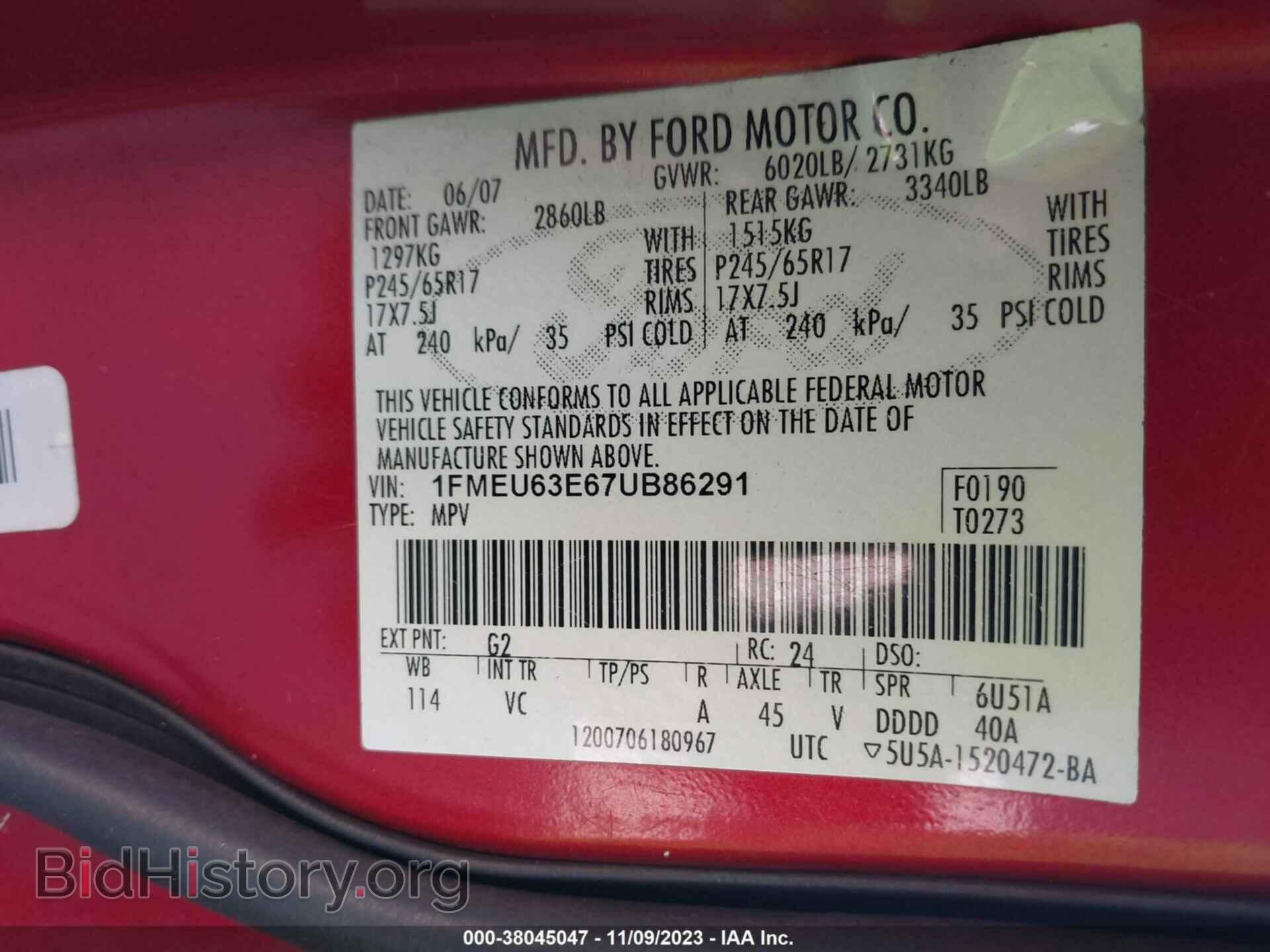 2007 FORD EXPLORER - VIN: 1FMEU63E67UB86291 - Photo 9