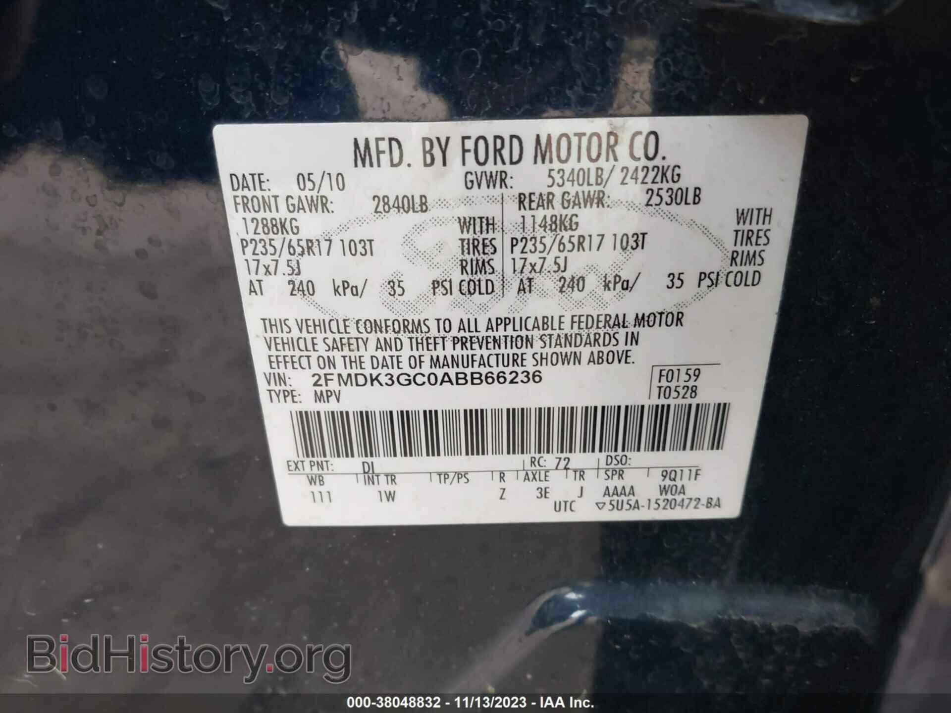 2010 FORD EDGE - VIN: 2FMDK3GC0ABB66236 - Фото 9