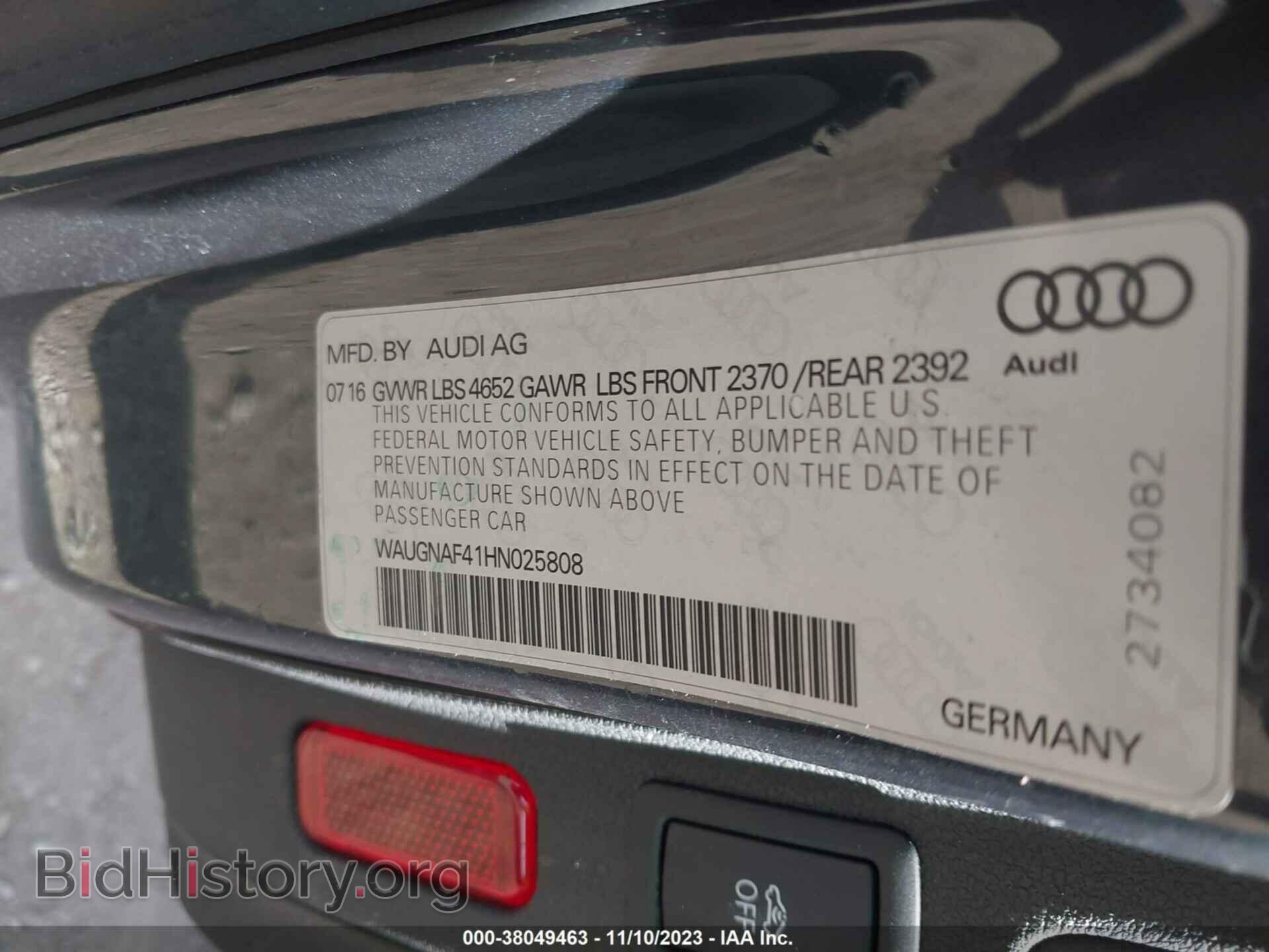 2017 AUDI A4 - VIN: WAUGNAF41HN025808 - Фото 9