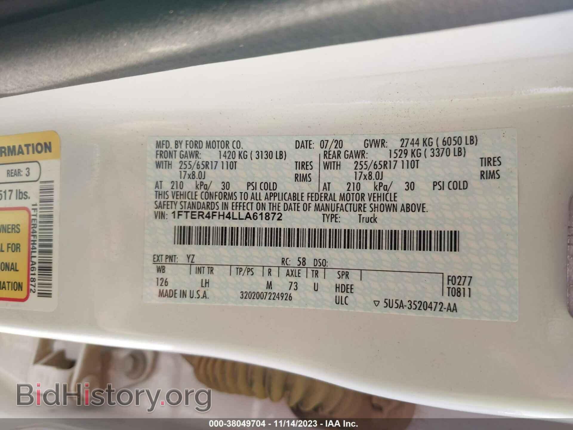 2020 FORD RANGER - VIN: 1FTER4FH4LLA61872 - Фото 9