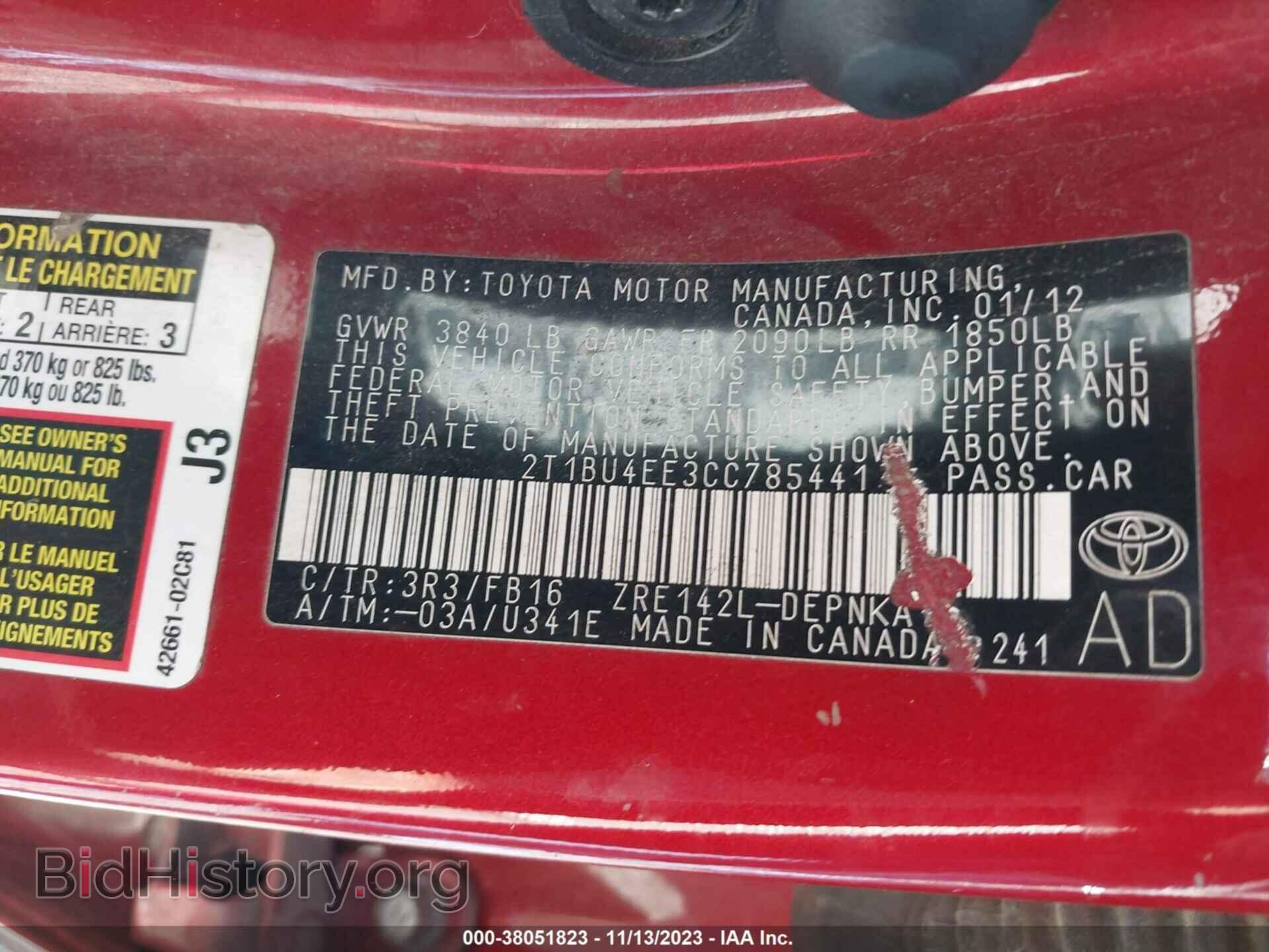 2012 TOYOTA COROLLA - VIN: 2T1BU4EE3CC785441 - Фото 9