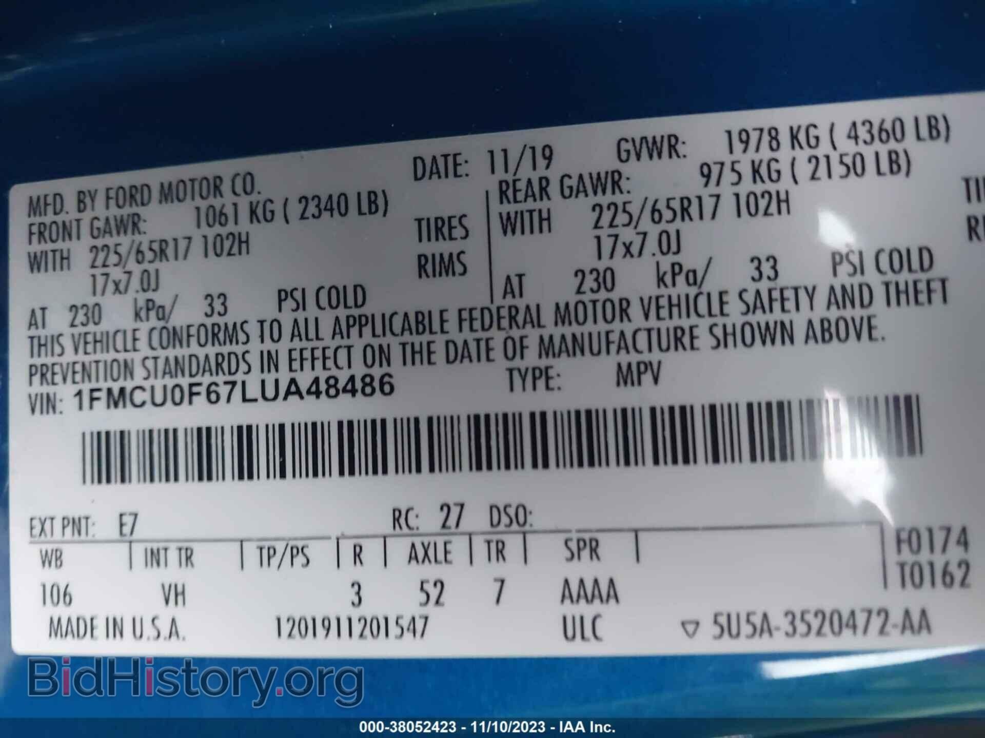 2020 FORD ESCAPE - VIN: 1FMCU0F67LUA48486 - Photo 9