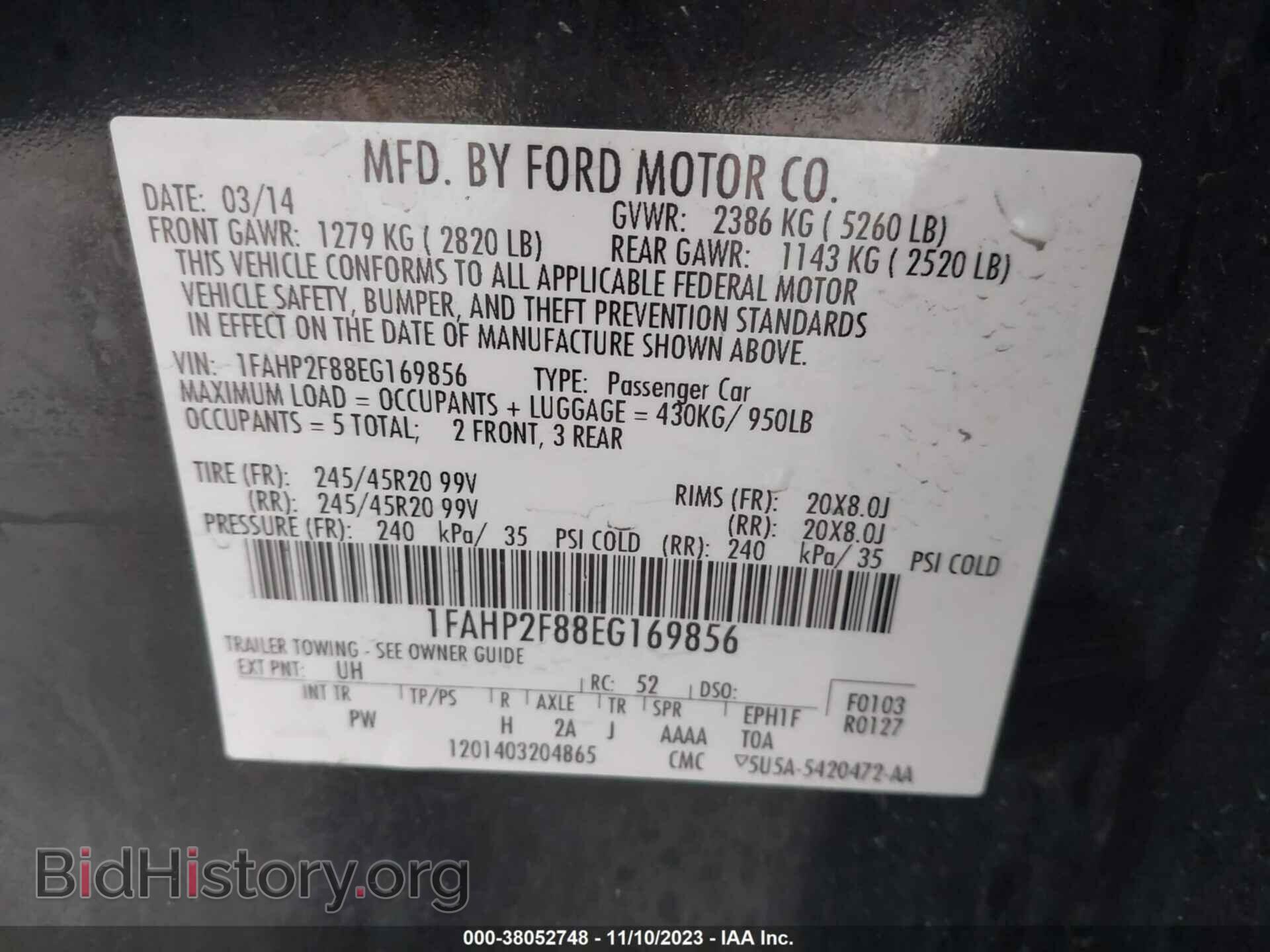 2014 FORD TAURUS - VIN: 1FAHP2F88EG169856 - Фото 9