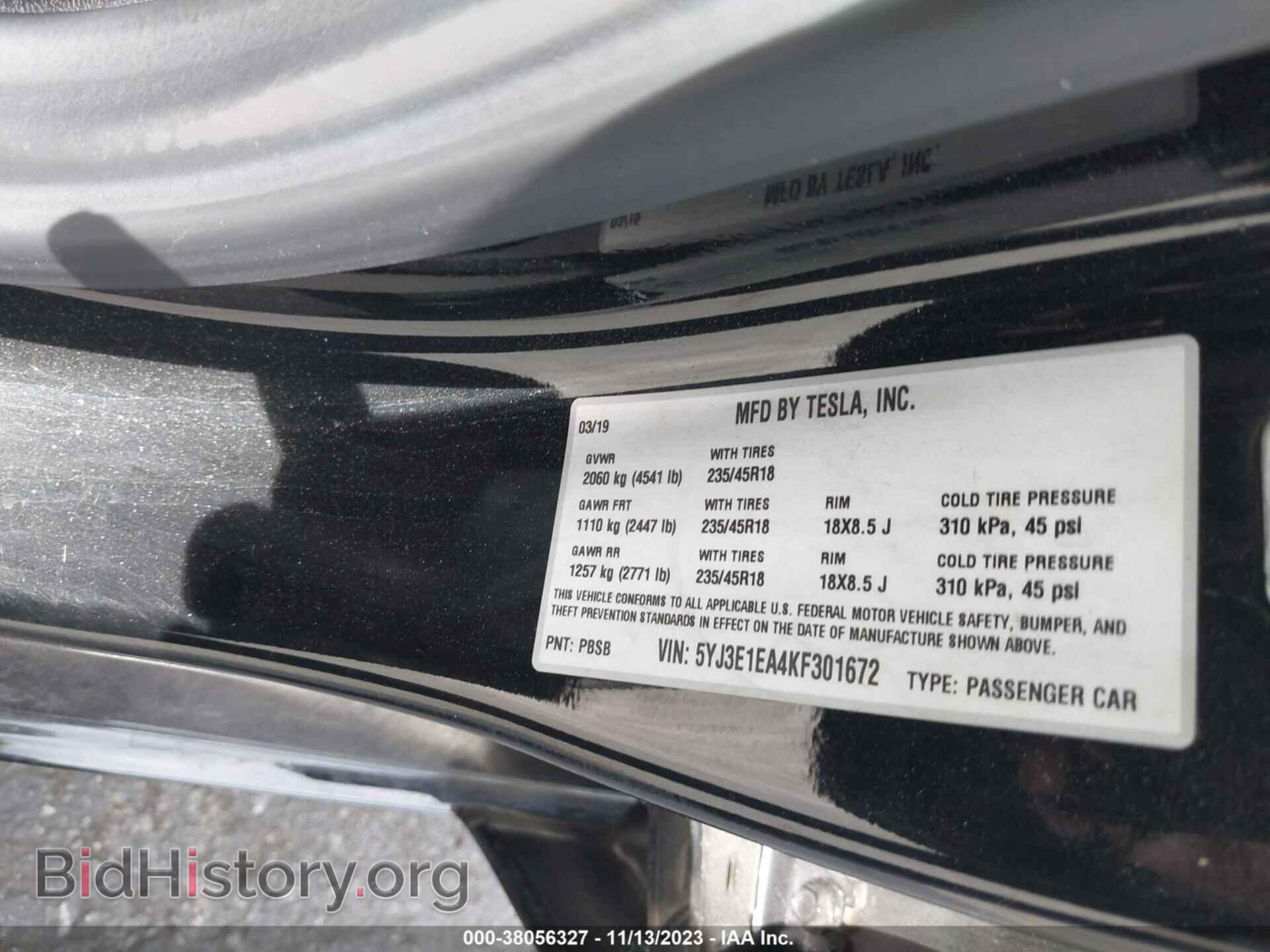 2019 TESLA MODEL 3 - VIN: 5YJ3E1EA4KF301672 - Фото 9