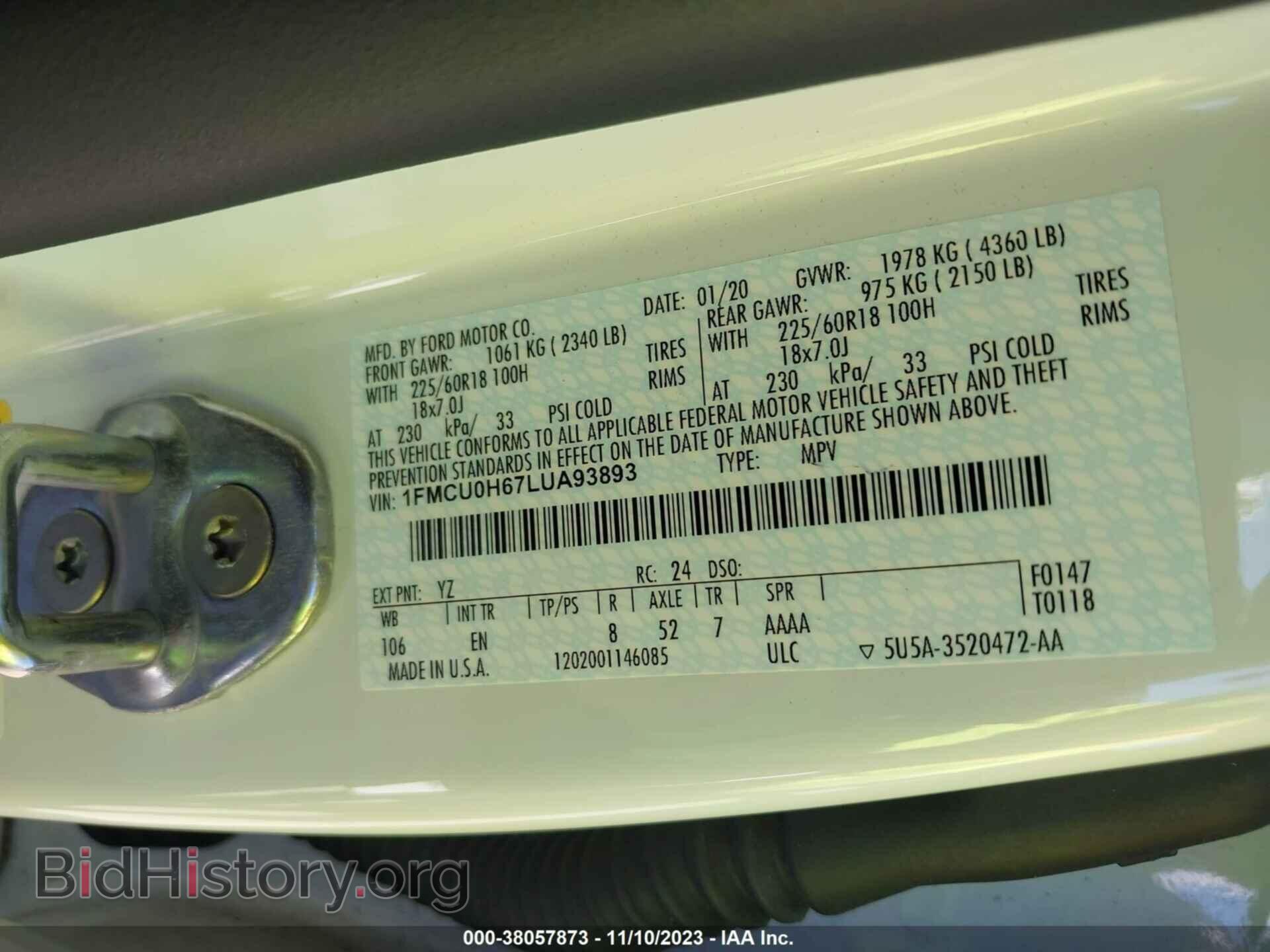 2020 FORD ESCAPE - VIN: 1FMCU0H67LUA93893 - Фото 9