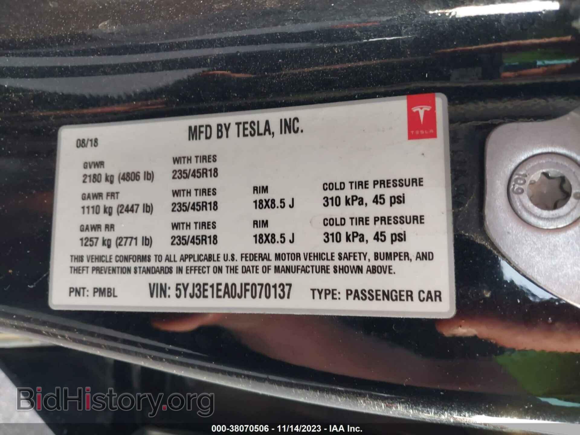 2018 TESLA MODEL 3 - VIN: 5YJ3E1EA0JF070137 - Photo 9