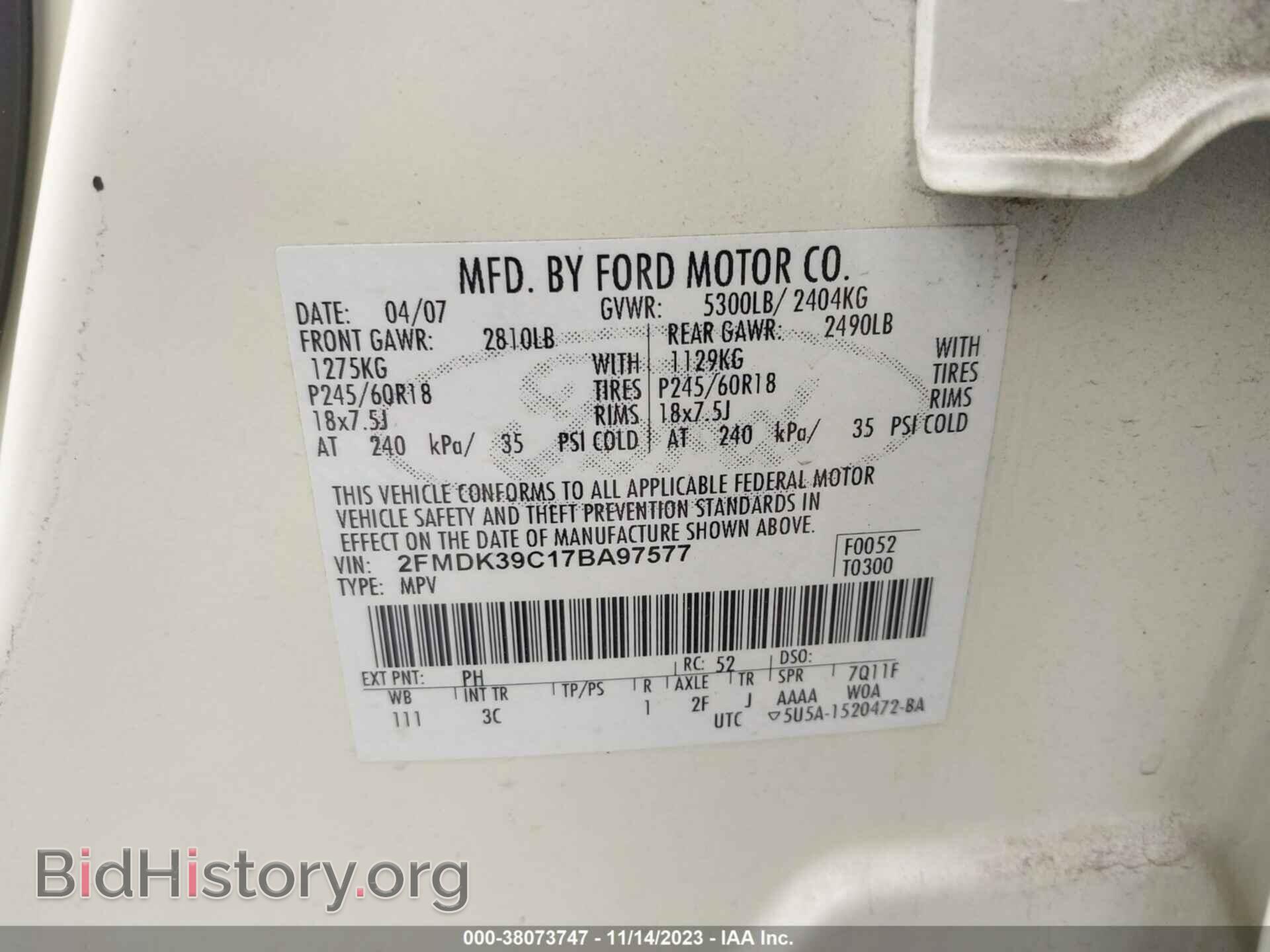 2007 FORD EDGE - VIN: 2FMDK39C17BA97577 - Photo 9