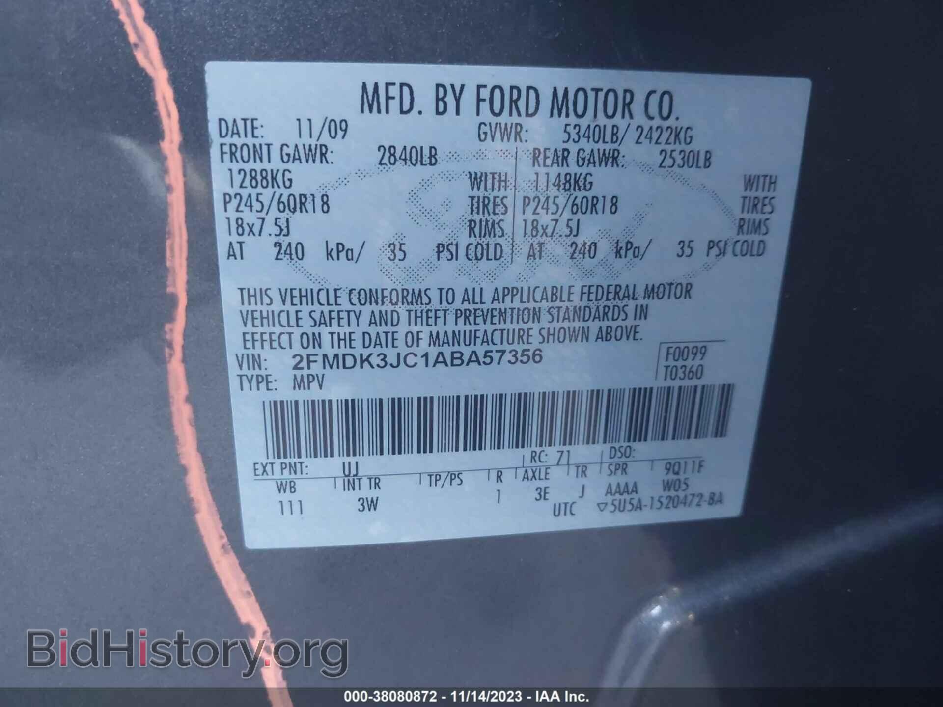 2010 FORD EDGE - VIN: 2FMDK3JC1ABA57356 - Фото 9