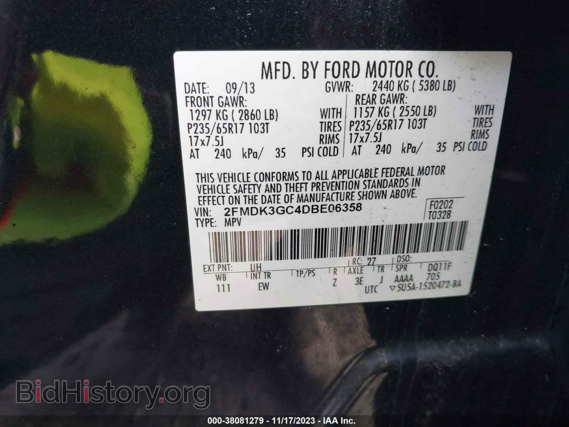 2013 FORD EDGE - VIN: 2FMDK3GC4DBE06358 - Фото 9