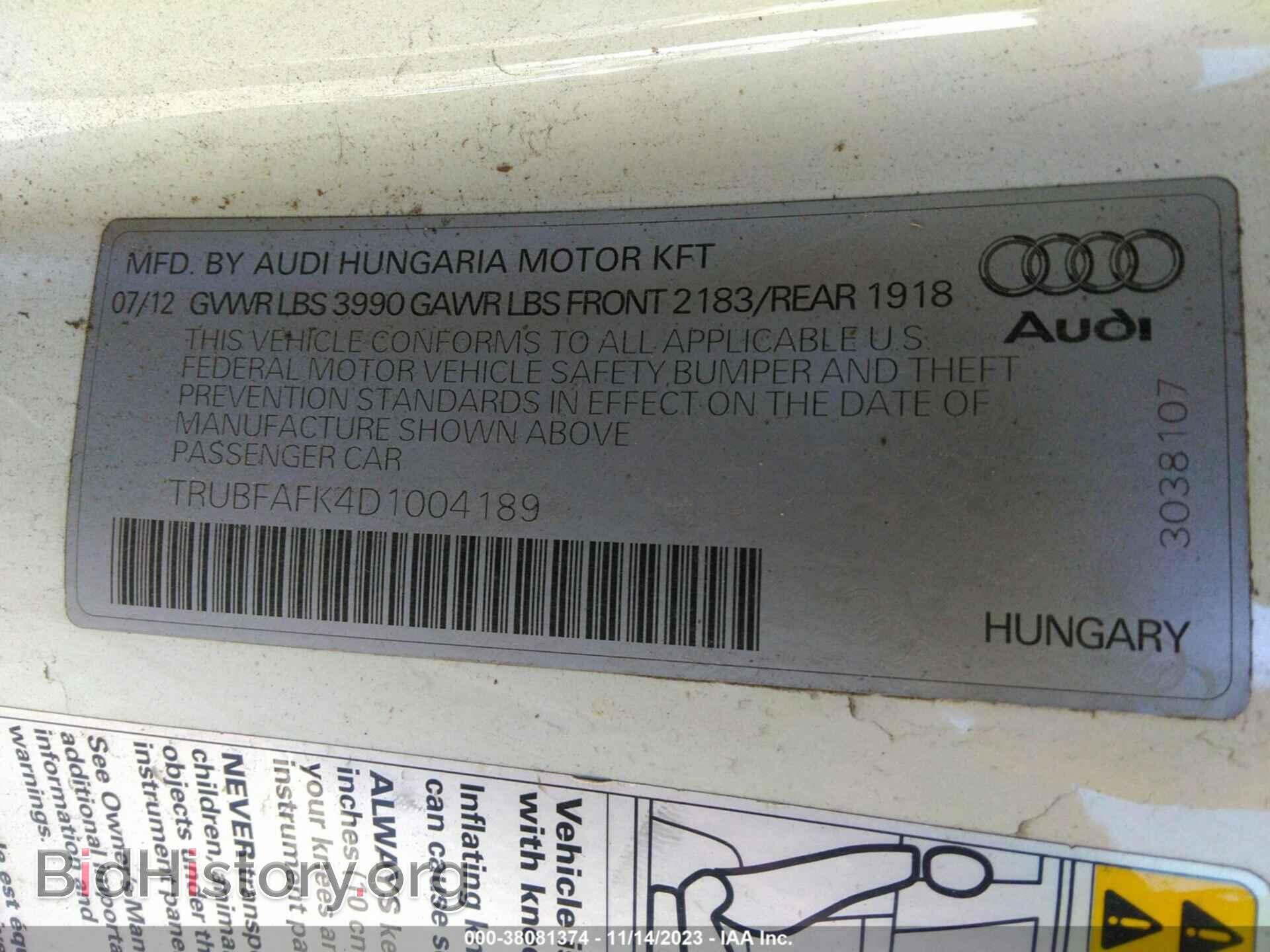 2013 AUDI TT - VIN: TRUBFAFK4D1004189 - Фото 9