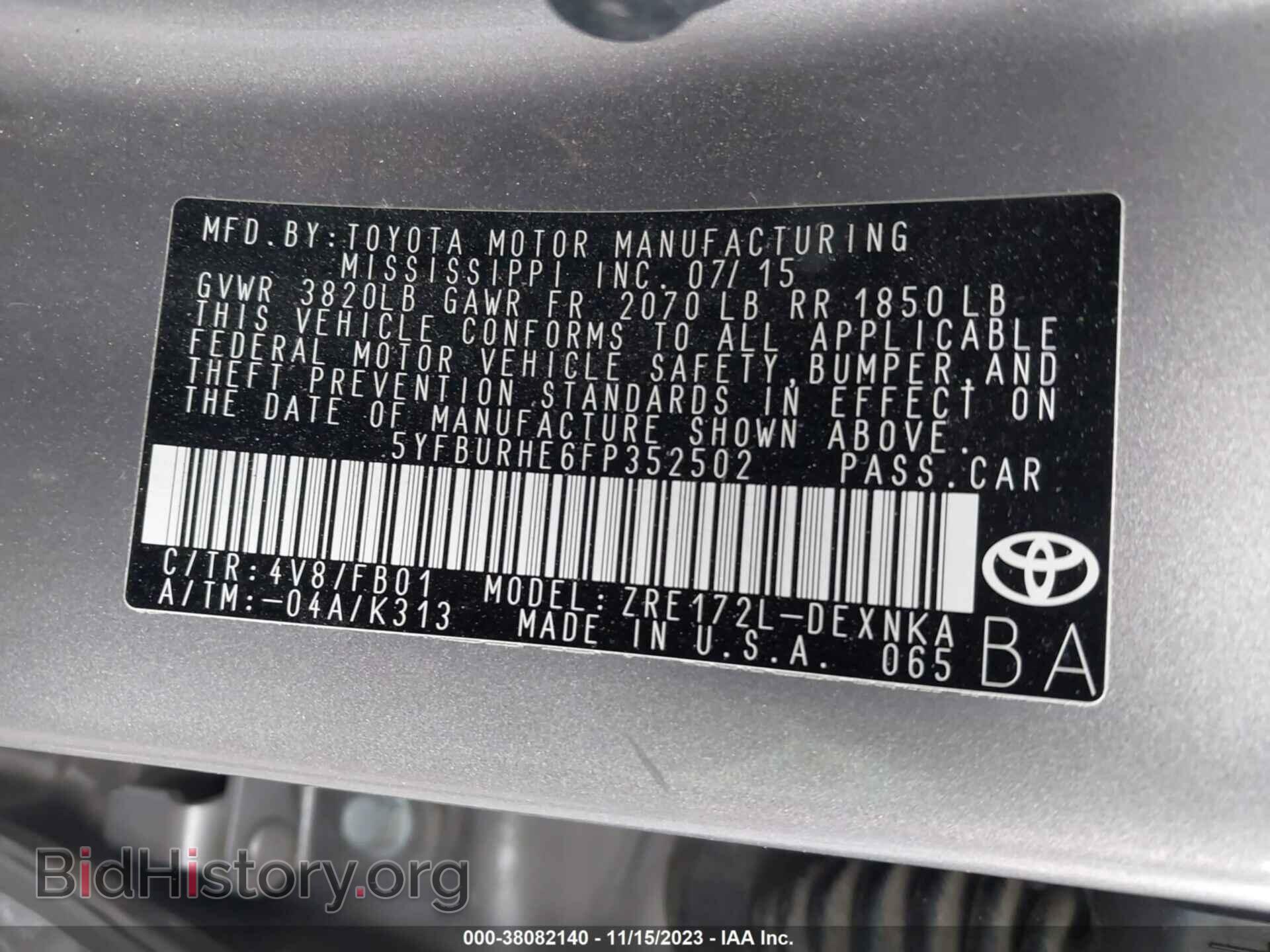2015 TOYOTA COROLLA - VIN: 5YFBURHE6FP352502 - Фото 9