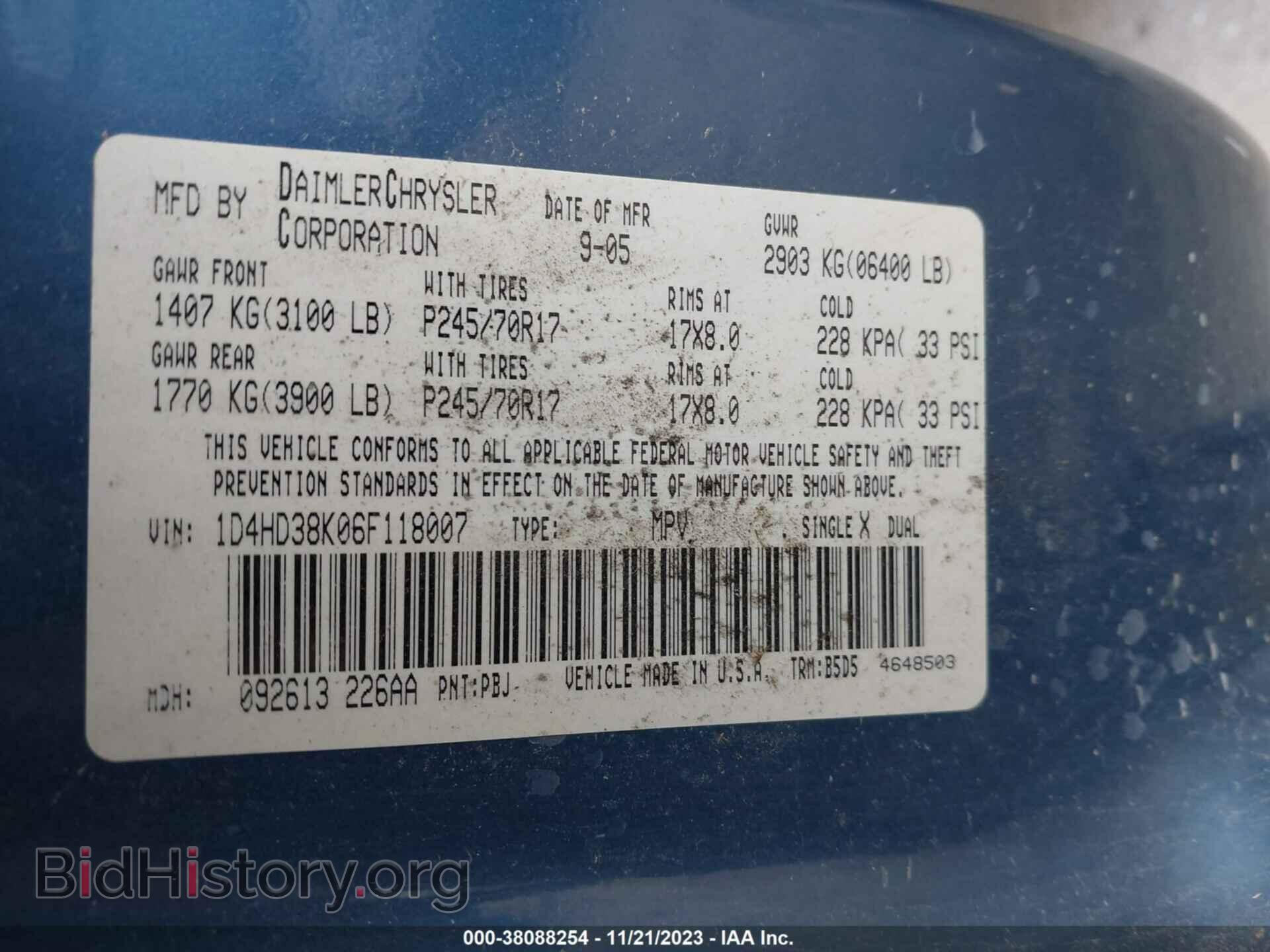 2006 DODGE DURANGO - VIN: 1D4HD38K06F118007 - Фото 9