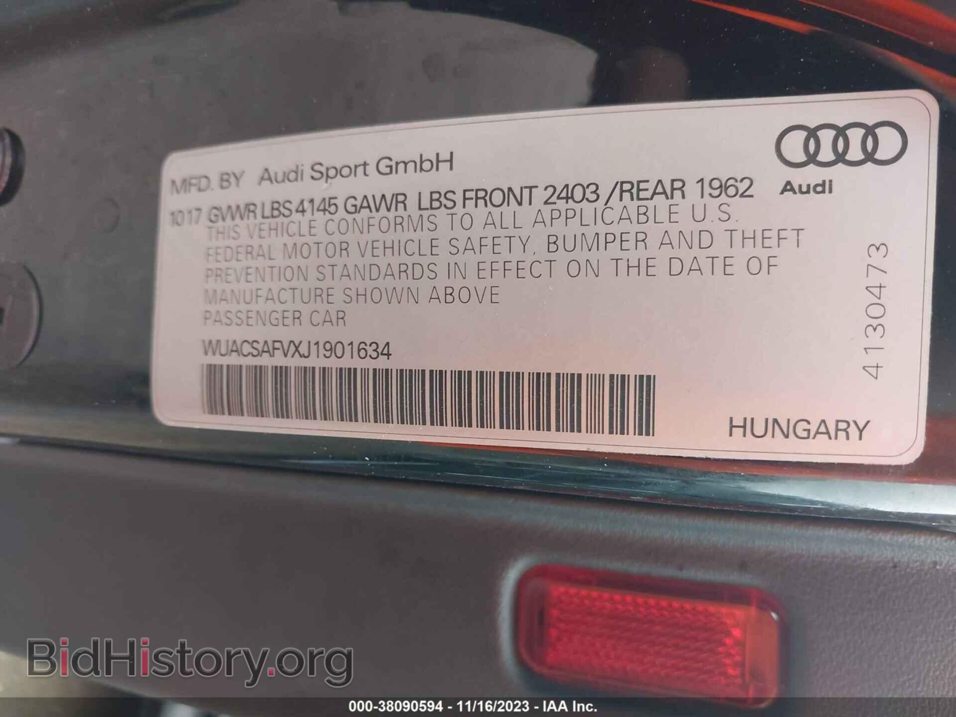 2018 AUDI TT RS - VIN: WUACSAFVXJ1901634 - Фото 9