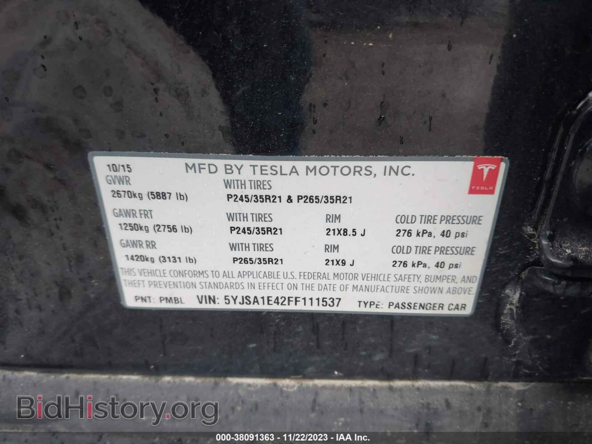 2015 TESLA MODEL S - VIN: 5YJSA1E42FF111537 - Photo 9