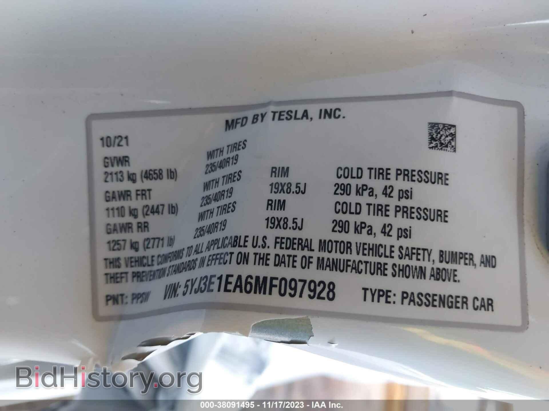 2021 TESLA MODEL 3 - VIN: 5YJ3E1EA6MF097928 - Фото 9