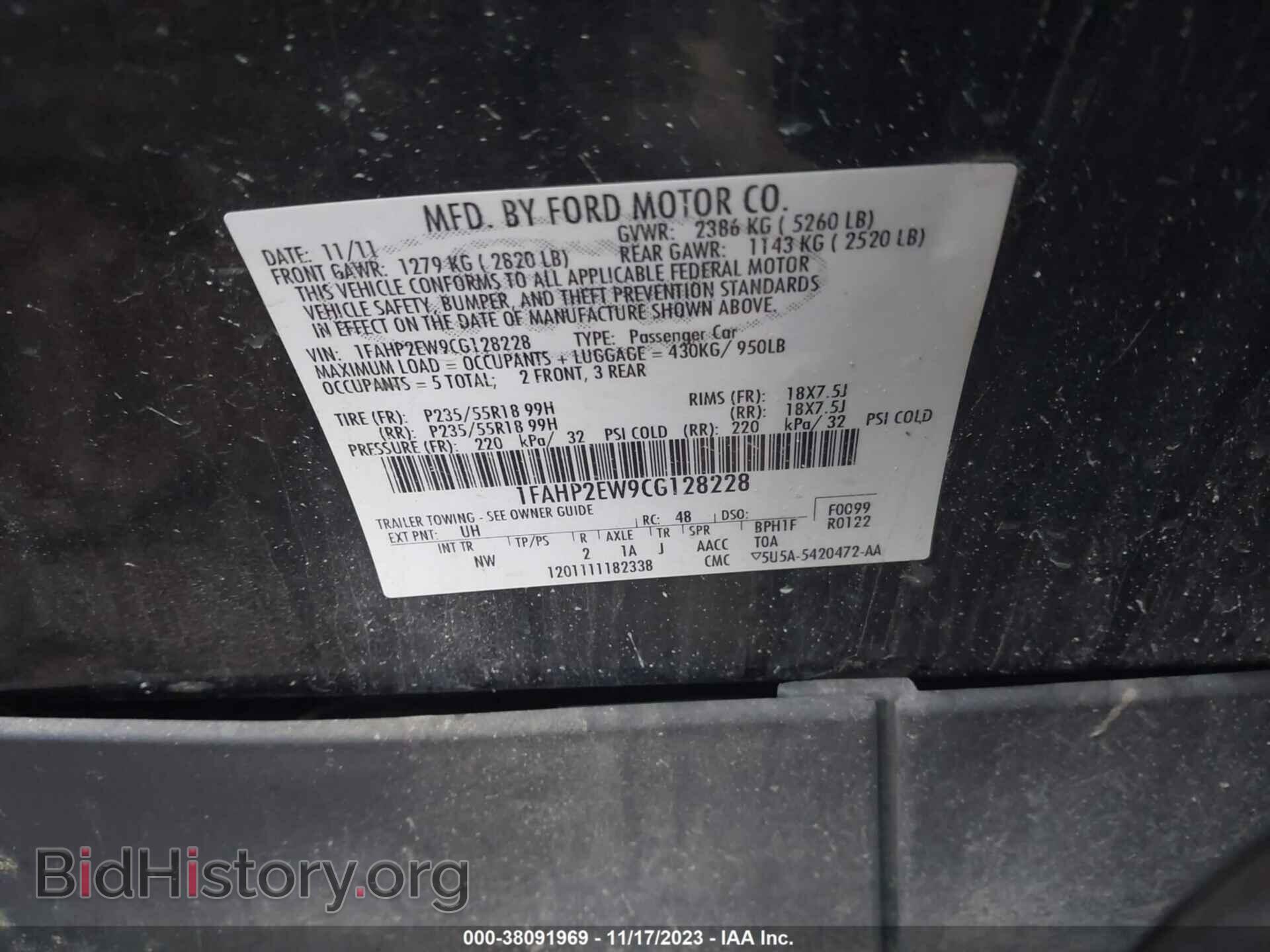 2012 FORD TAURUS - VIN: 1FAHP2EW9CG128228 - Фото 9