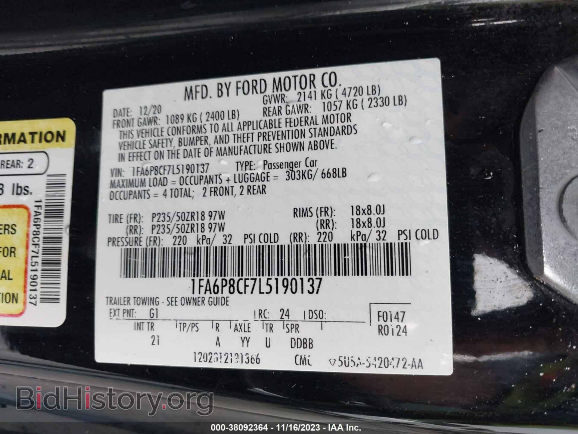 2020 FORD MUSTANG - VIN: 1FA6P8CF7L5190137 - Фото 9