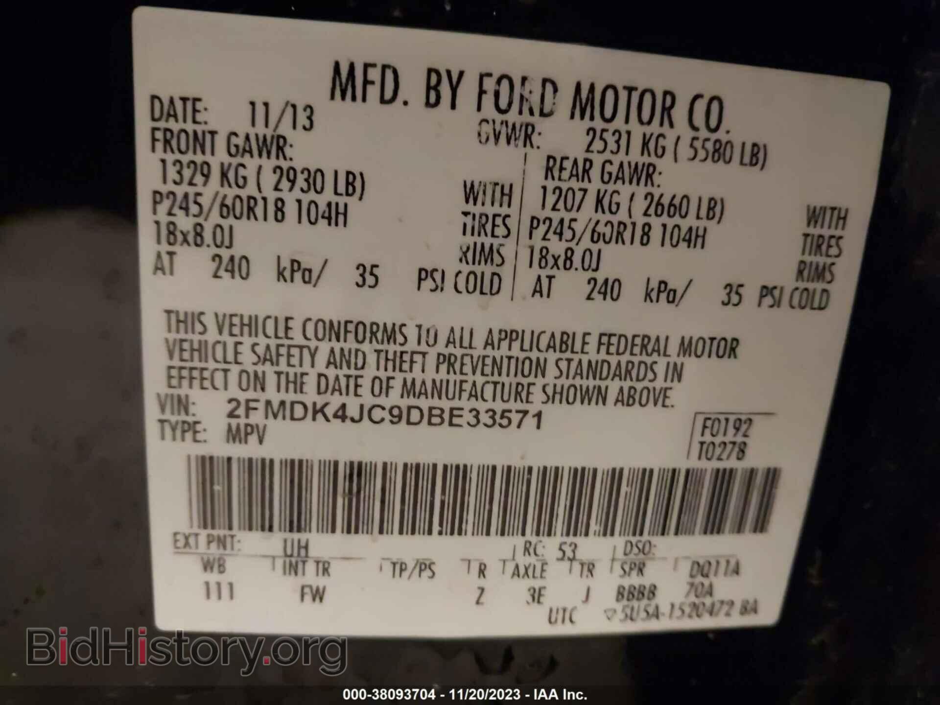 2013 FORD EDGE - VIN: 2FMDK4JC9DBE33571 - Photo 9