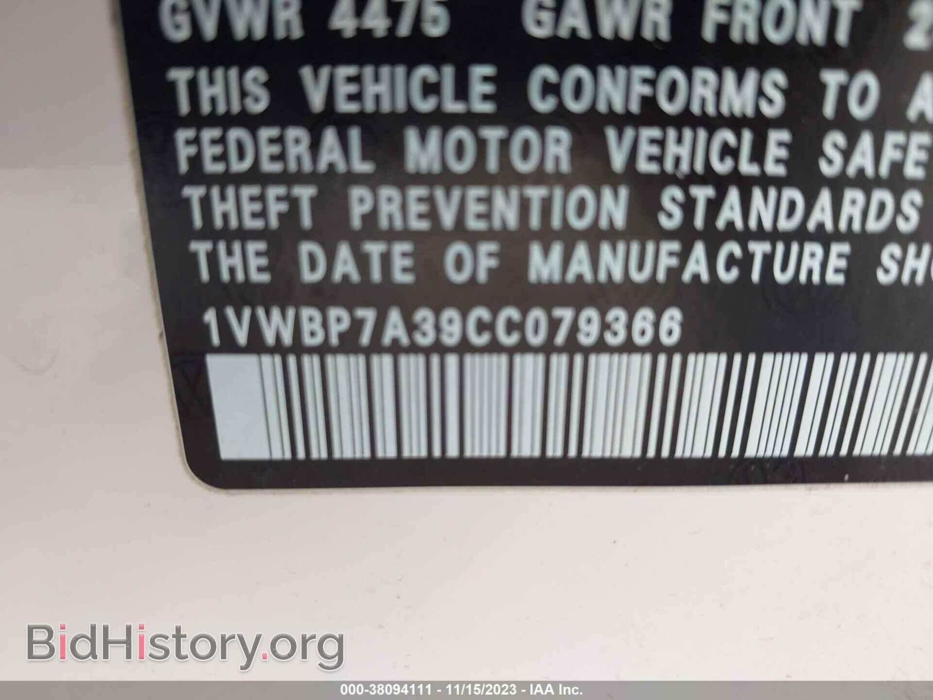 2012 VOLKSWAGEN PASSAT - VIN: 1VWBP7A39CC079366 - Фото 9