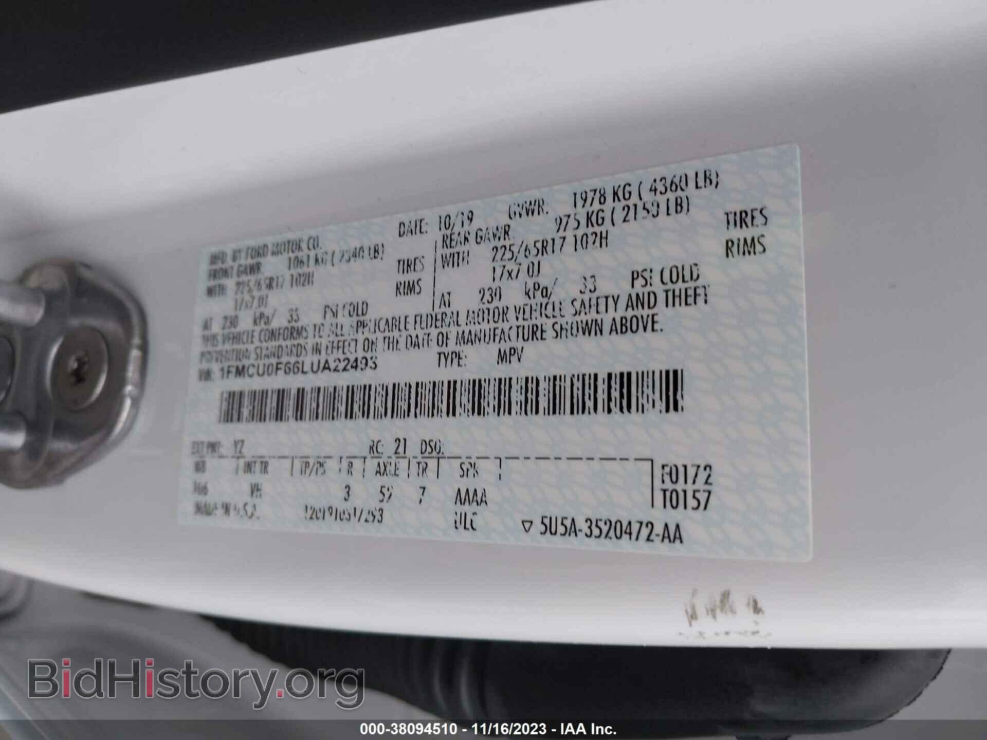 2020 FORD ESCAPE - VIN: 1FMCU0F66LUA22493 - Фото 9