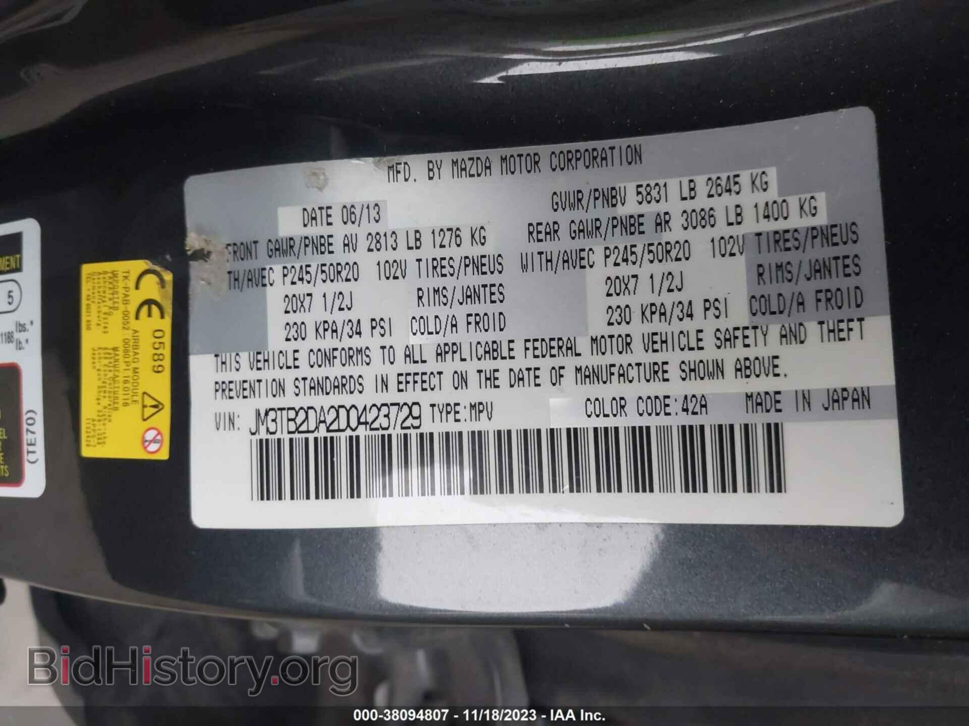 2013 MAZDA CX-9 - VIN: JM3TB2DA2D0423729 - Фото 9