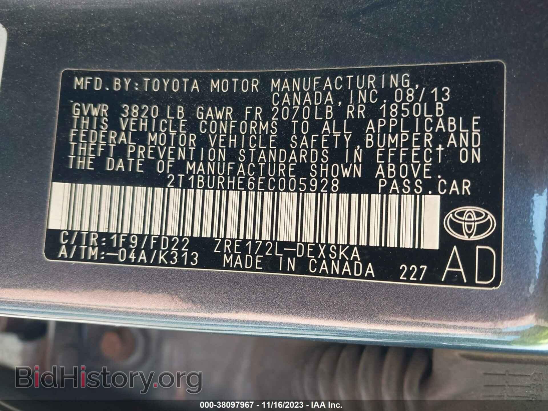2014 TOYOTA COROLLA - VIN: 2T1BURHE6EC005928 - Фото 9