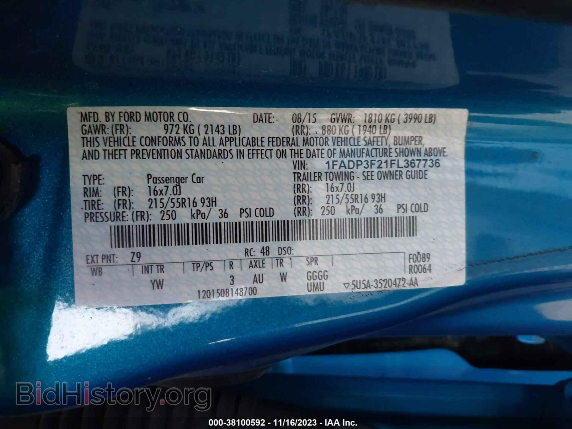2015 FORD FOCUS - VIN: 1FADP3F21FL367736 - Фото 9