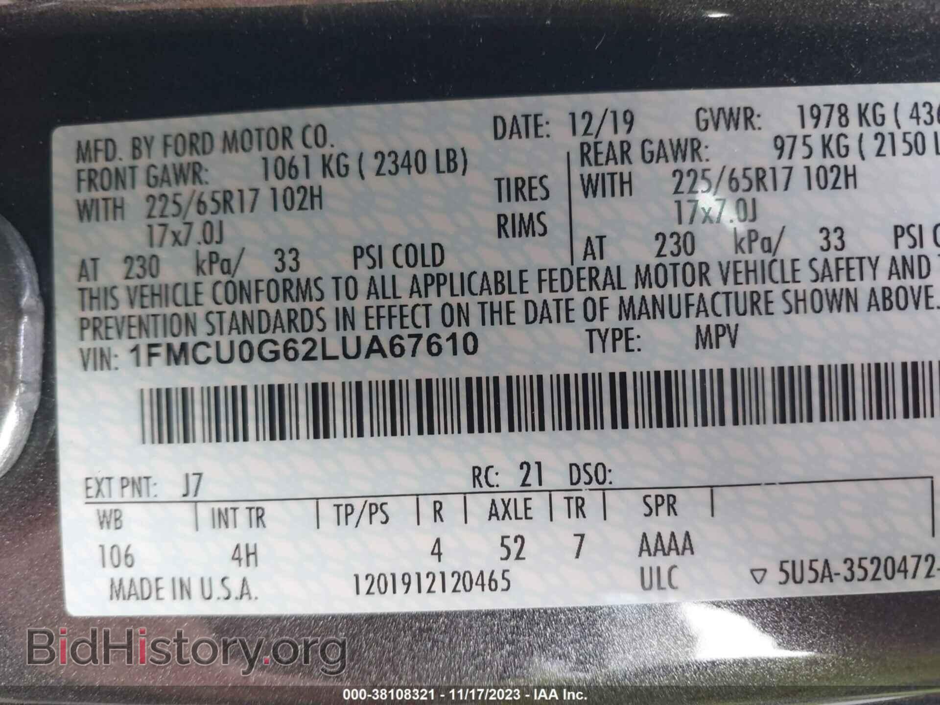 2020 FORD ESCAPE - VIN: 1FMCU0G62LUA67610 - Фото 9