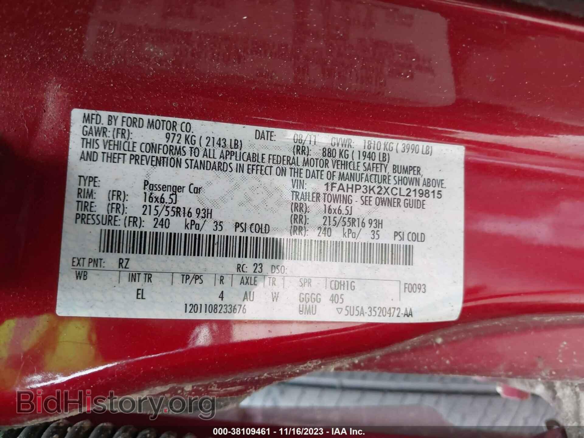 2012 FORD FOCUS - VIN: 1FAHP3K2XCL219815 - Фото 9