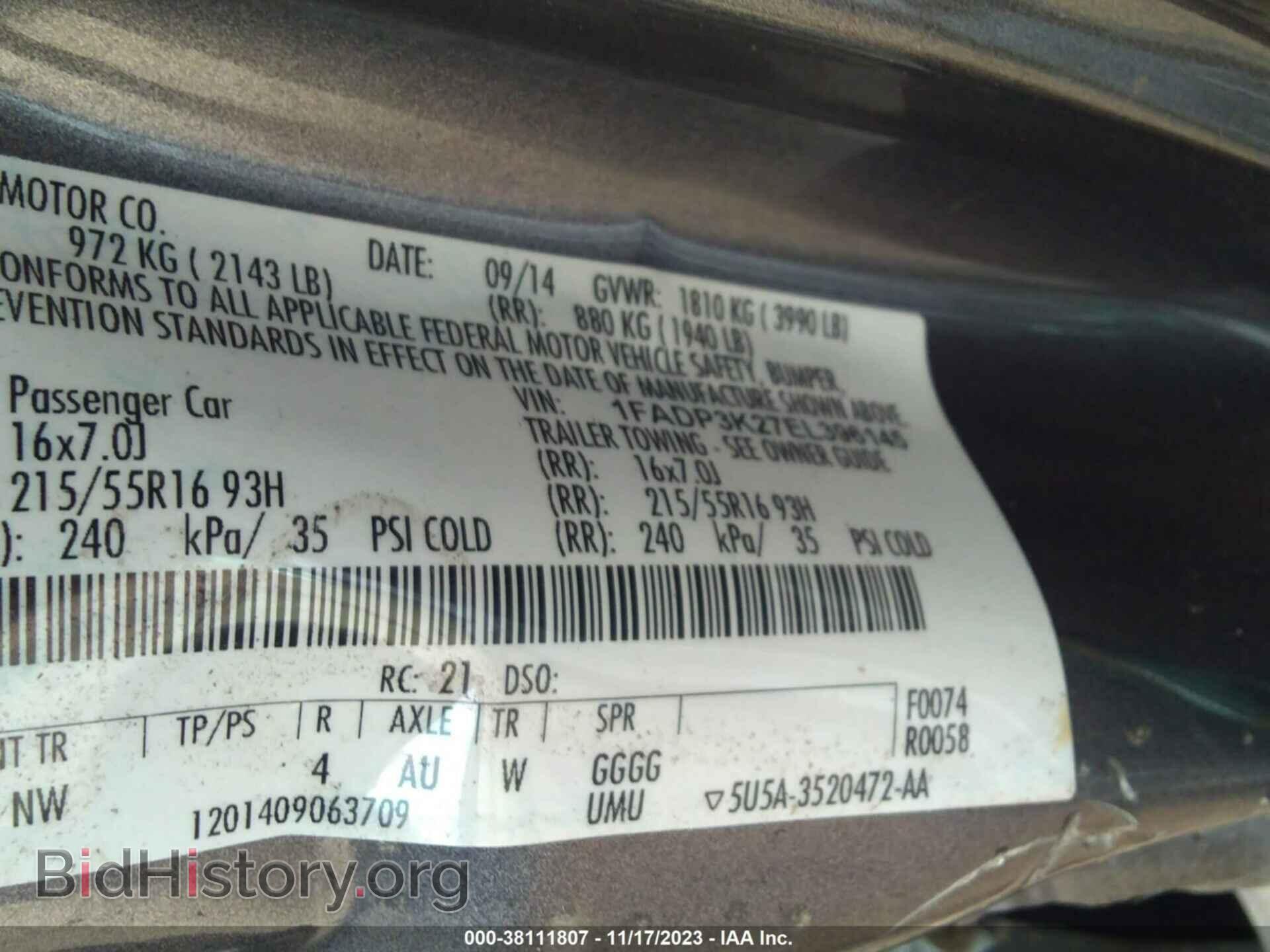 2014 FORD FOCUS - VIN: 1FADP3K27EL396145 - Фото 9