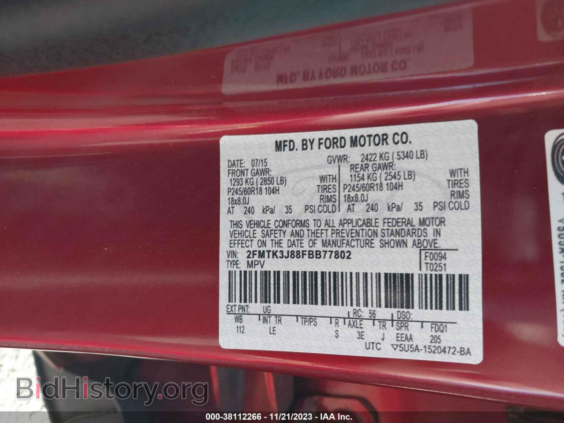 2015 FORD EDGE - VIN: 2FMTK3J88FBB77802 - Photo 9