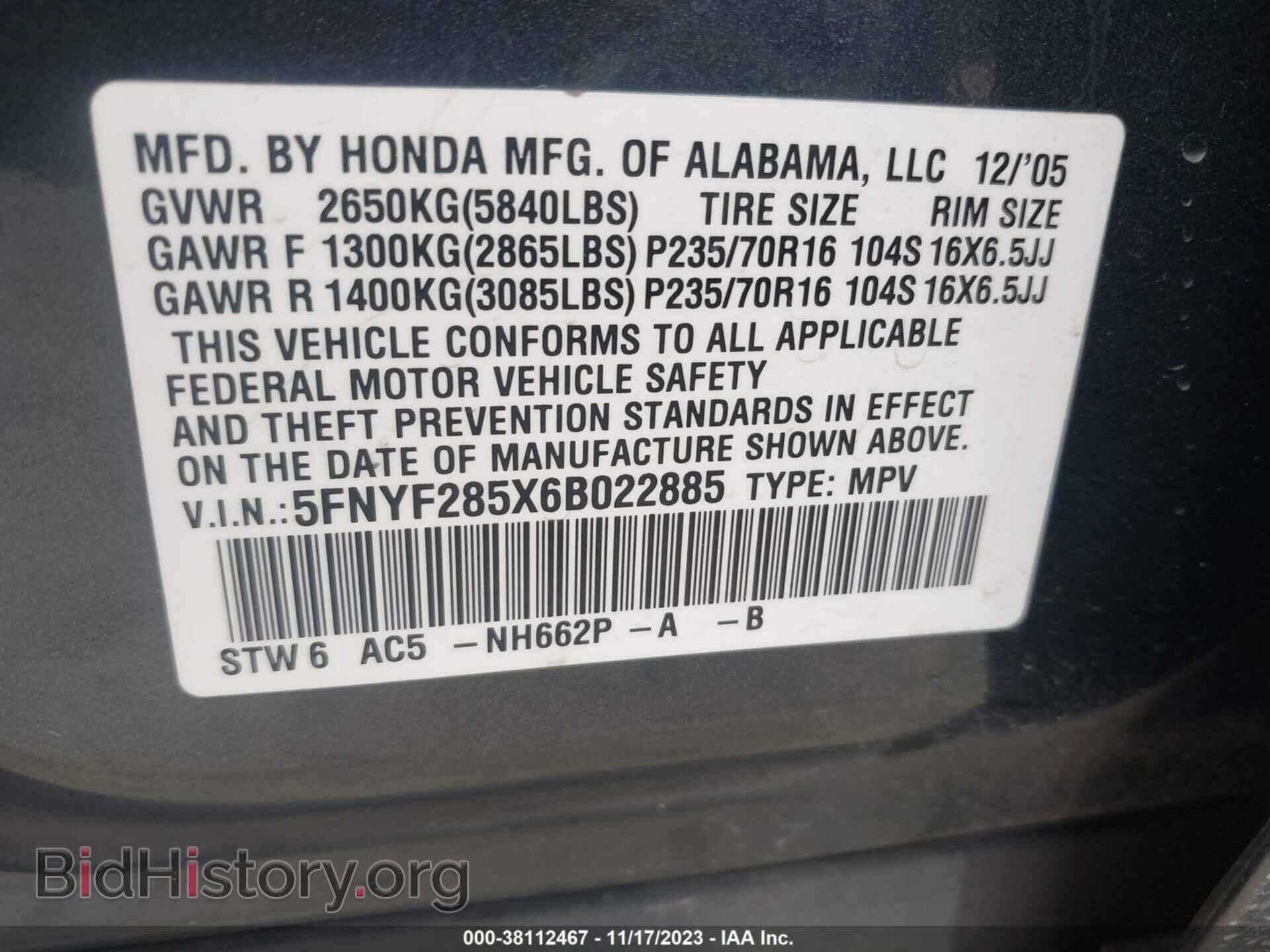 2006 HONDA PILOT - VIN: 5FNYF285X6B022885 - Фото 9