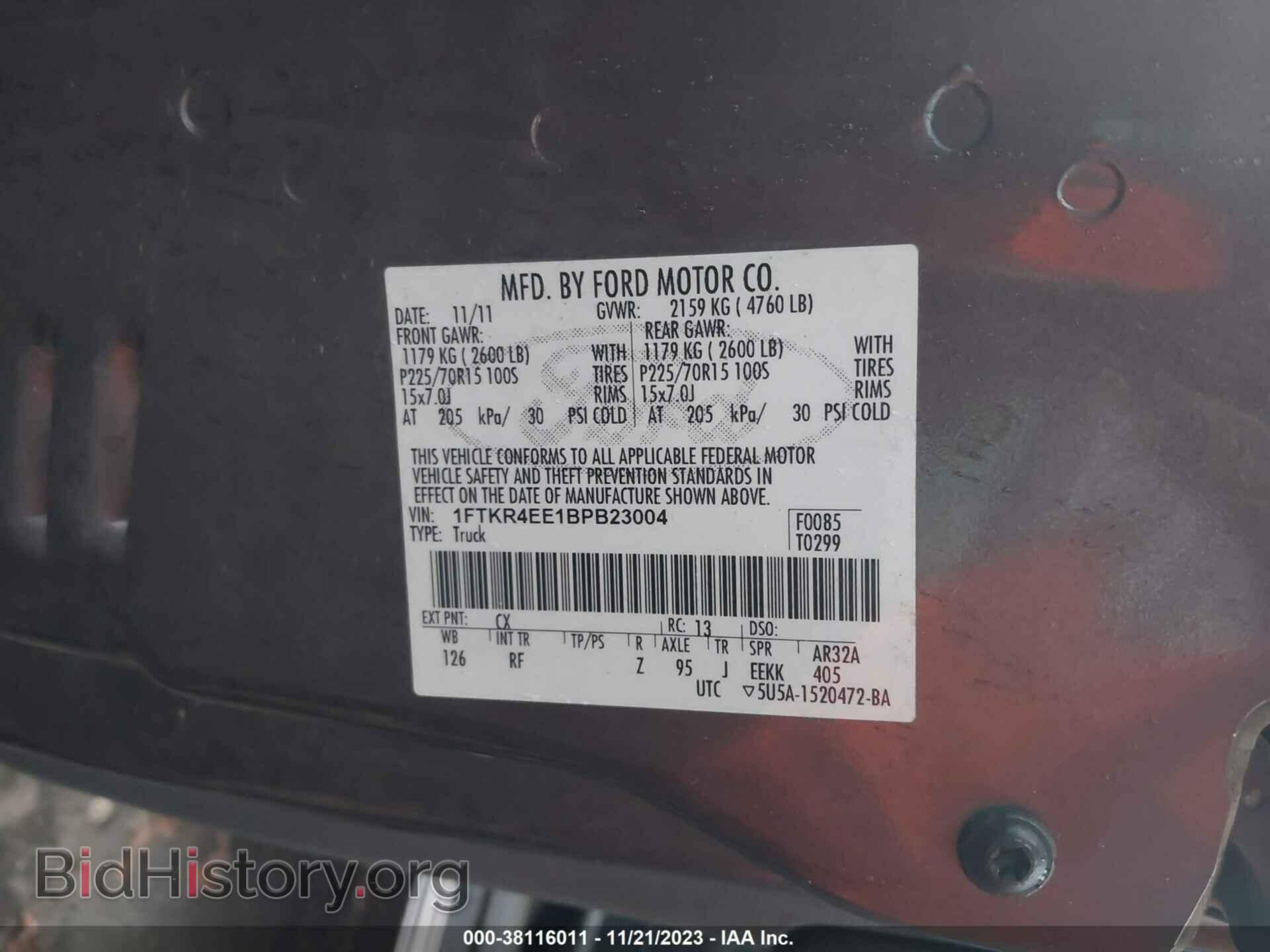 2011 FORD RANGER - VIN: 1FTKR4EE1BPB23004 - Фото 9