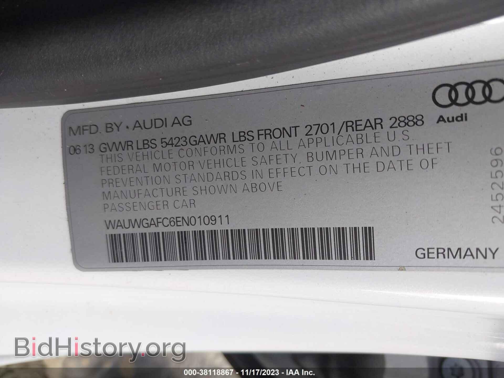 2014 AUDI A7 - VIN: WAUWGAFC6EN010911 - Фото 9
