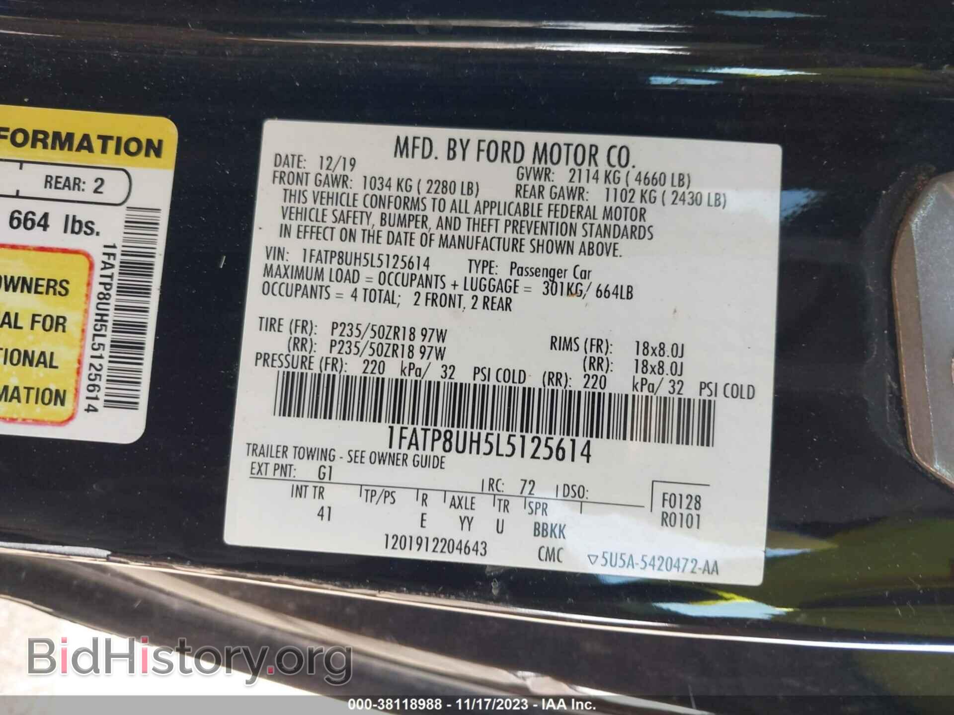 2020 FORD MUSTANG - VIN: 1FATP8UH5L5125614 - Фото 9