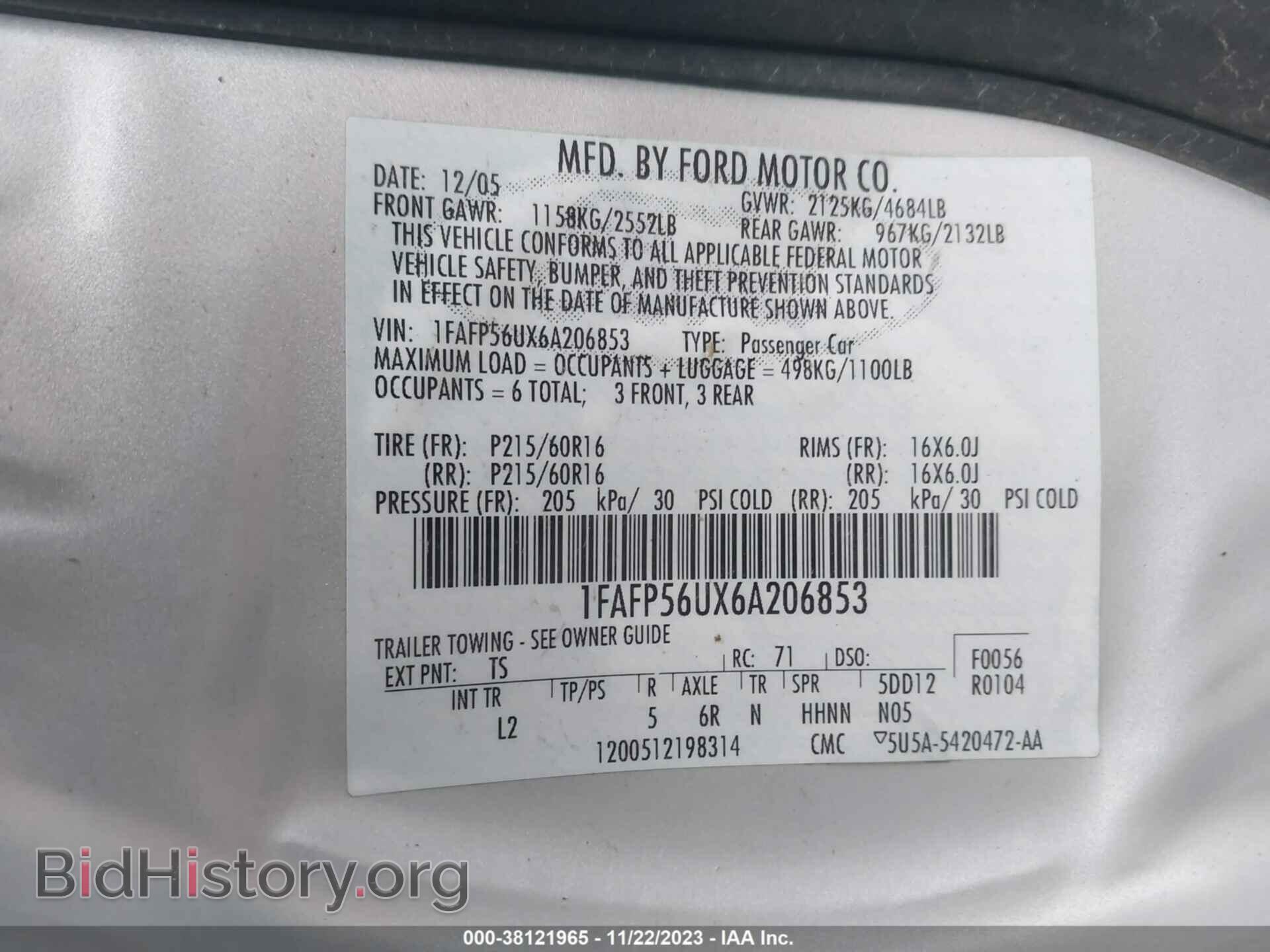 2006 FORD TAURUS - VIN: 1FAFP56UX6A206853 - Photo 9