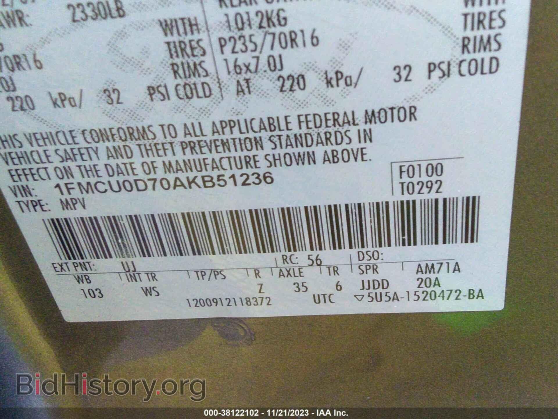 2010 FORD ESCAPE - VIN: 1FMCU0D70AKB51236 - Фото 9
