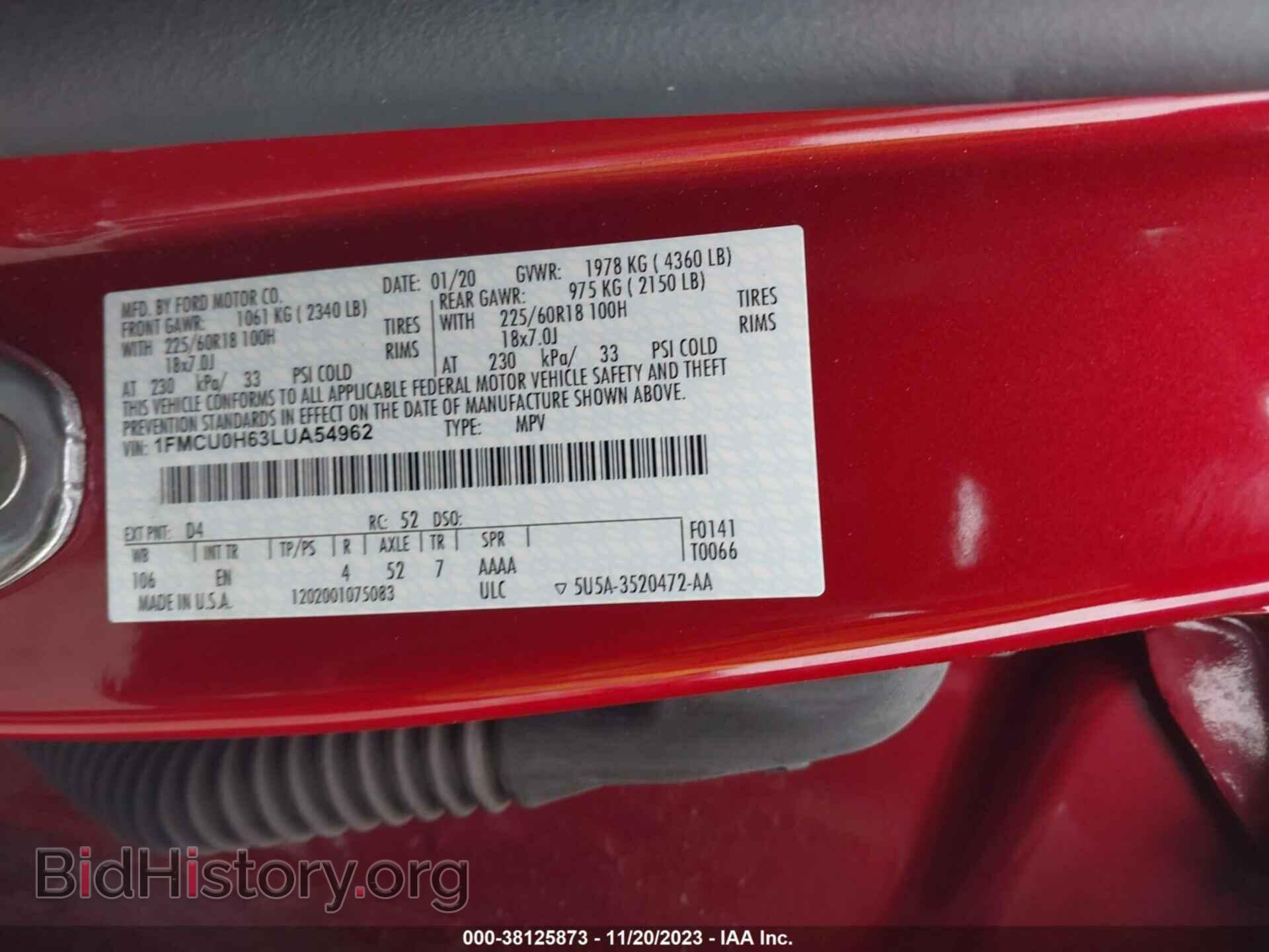 2020 FORD ESCAPE - VIN: 1FMCU0H63LUA54962 - Фото 9