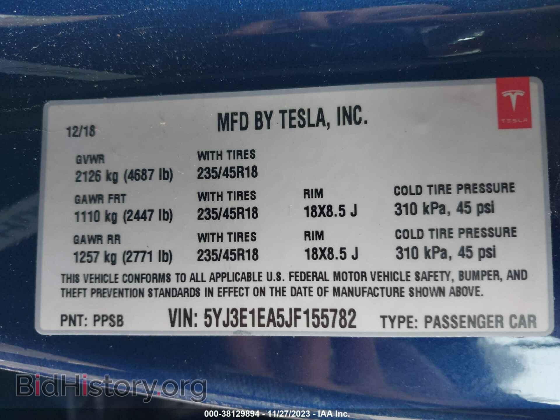 2018 TESLA MODEL 3 - VIN: 5YJ3E1EA5JF155782 - Фото 9