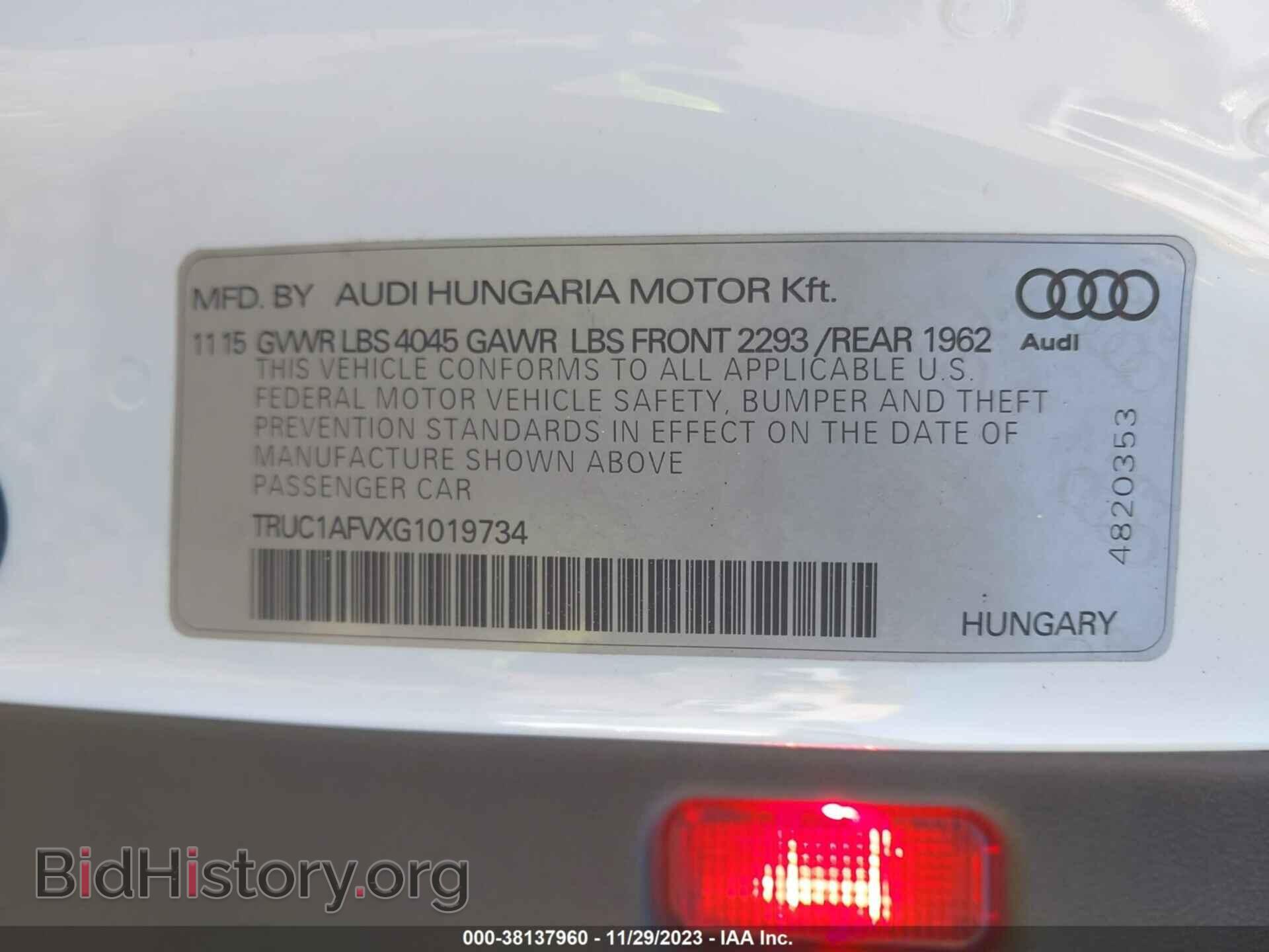 2016 AUDI TTS - VIN: TRUC1AFVXG1019734 - Фото 9