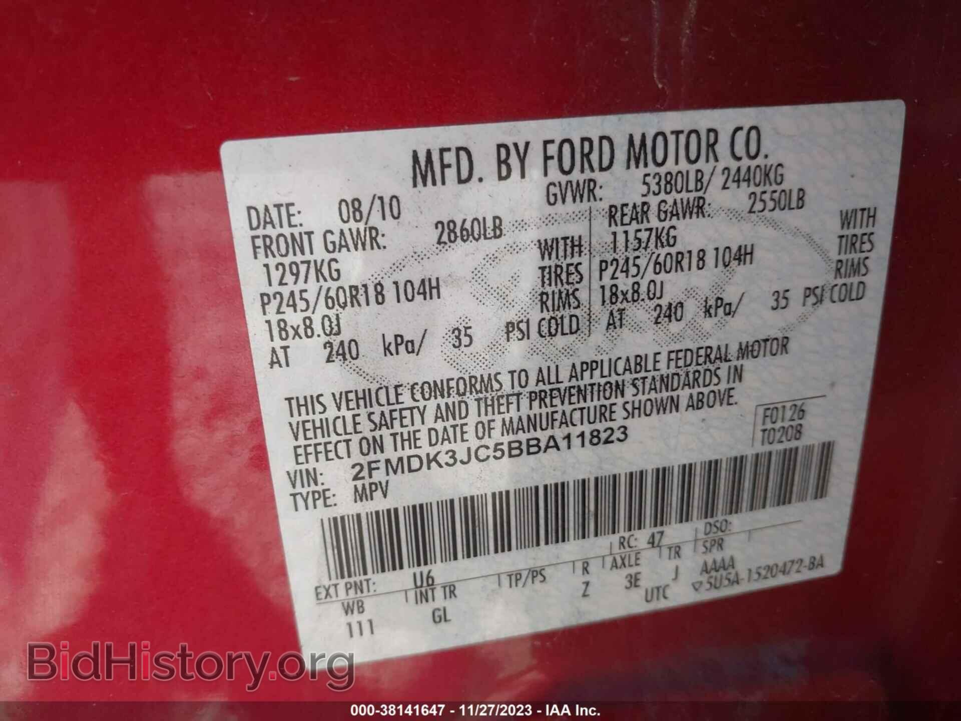 2011 FORD EDGE - VIN: 2FMDK3JC5BBA11823 - Фото 9