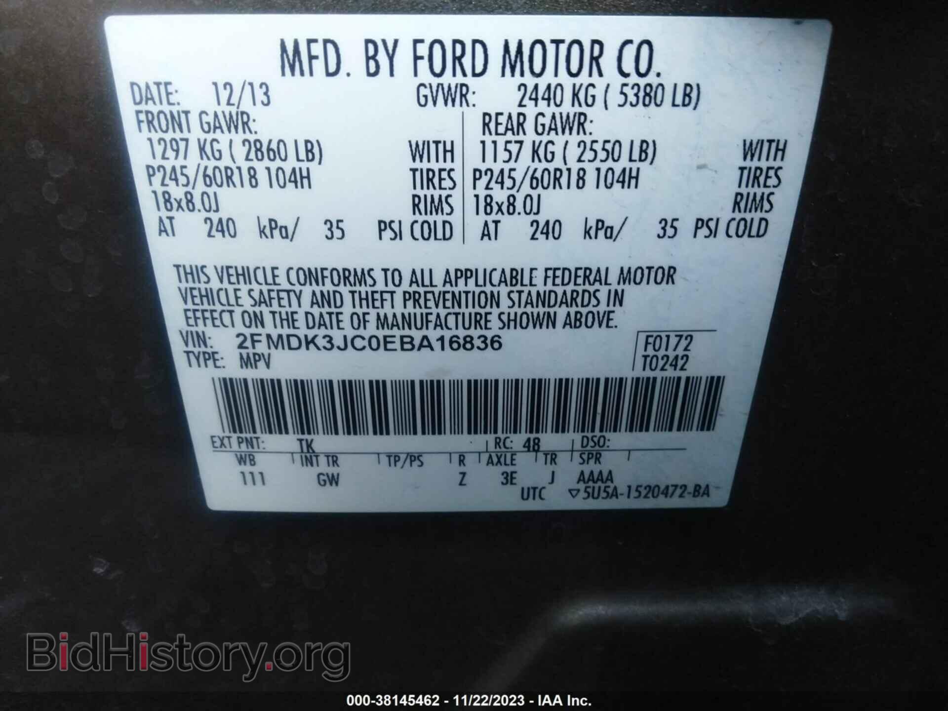 2014 FORD EDGE - VIN: 2FMDK3JC0EBA16836 - Photo 9