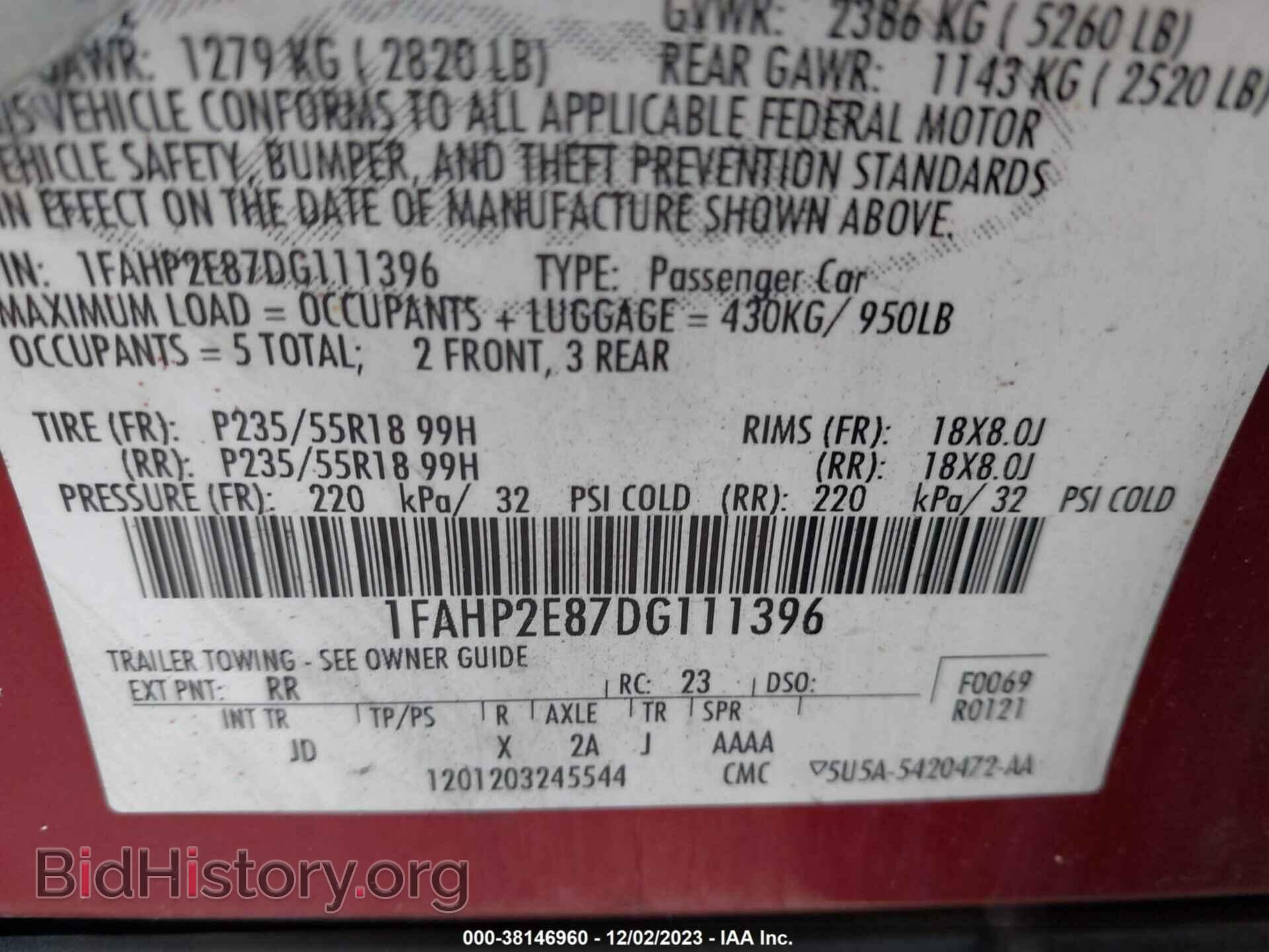 2013 FORD TAURUS - VIN: 1FAHP2E87DG111396 - Photo 9