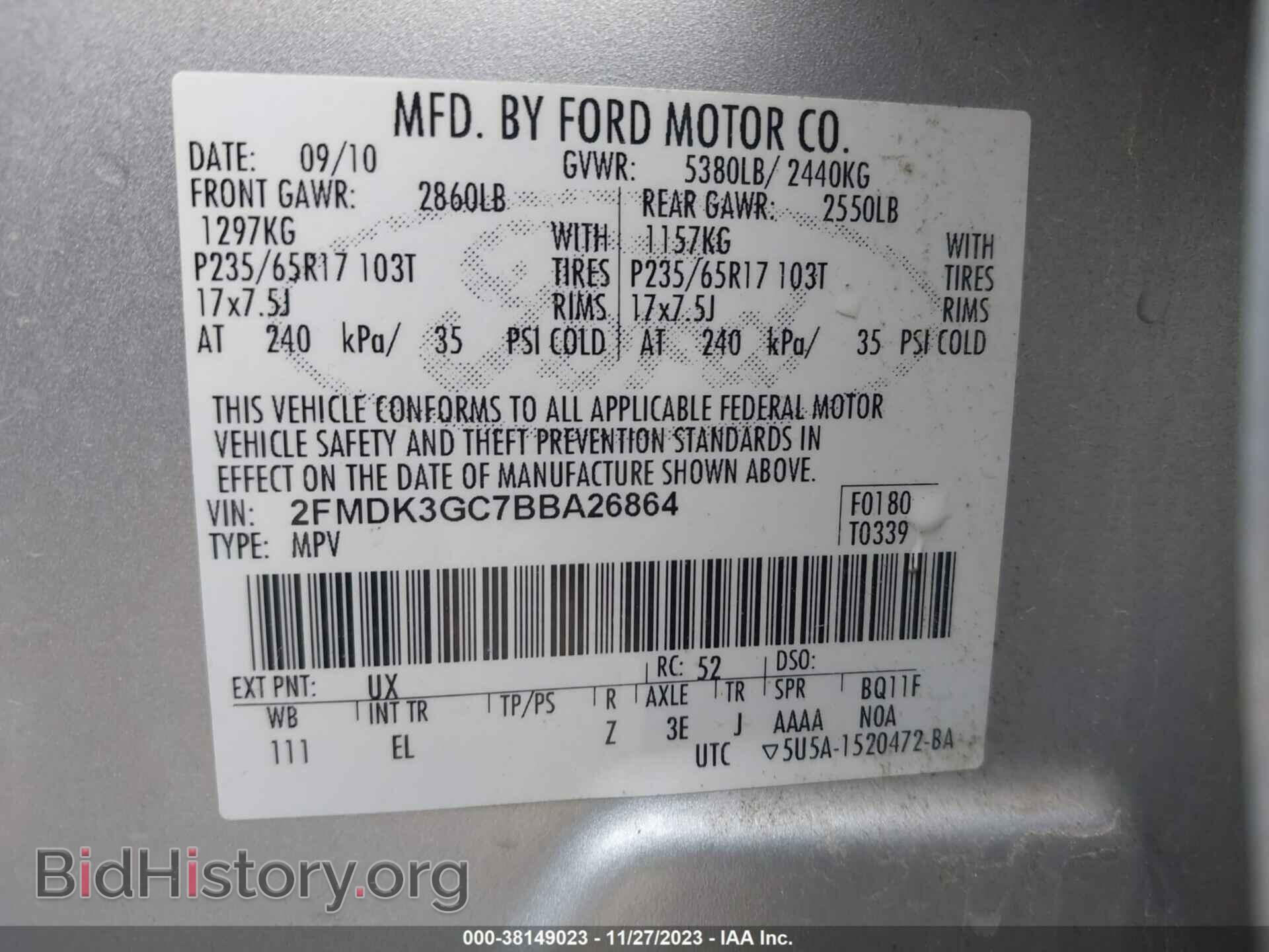 2011 FORD EDGE - VIN: 2FMDK3GC7BBA26864 - Фото 9